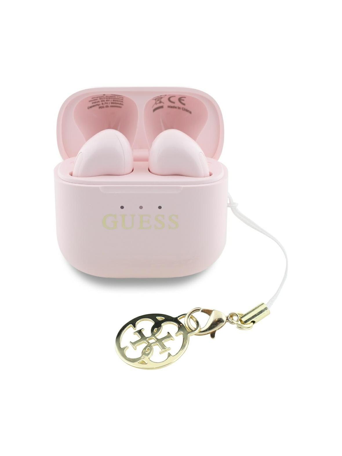 Słuchawki bezprzewodowe douszne Guess TWS Effect Printed Classic Logo & Charm różowe