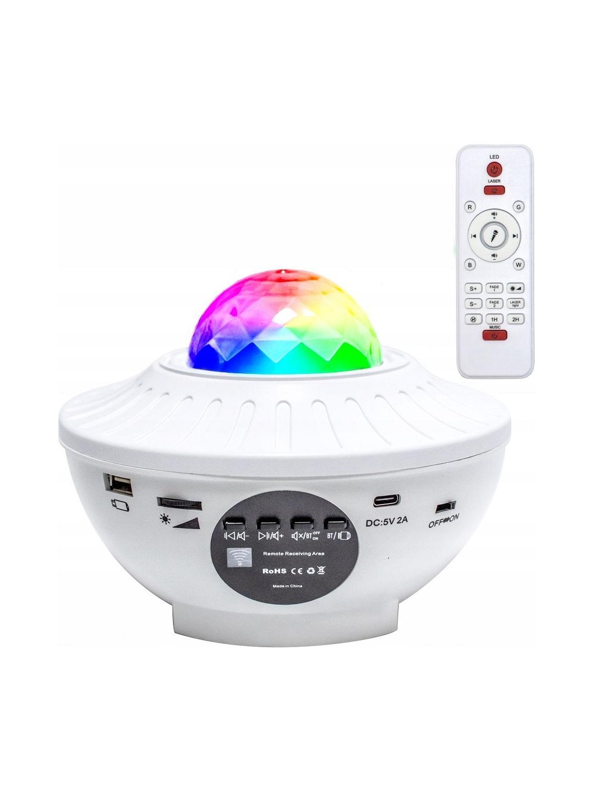 Projektor GWIAZD LED / Disco z głosnikiem bluetooth + pilot + USB BTM0504-B / HD-SPL biały