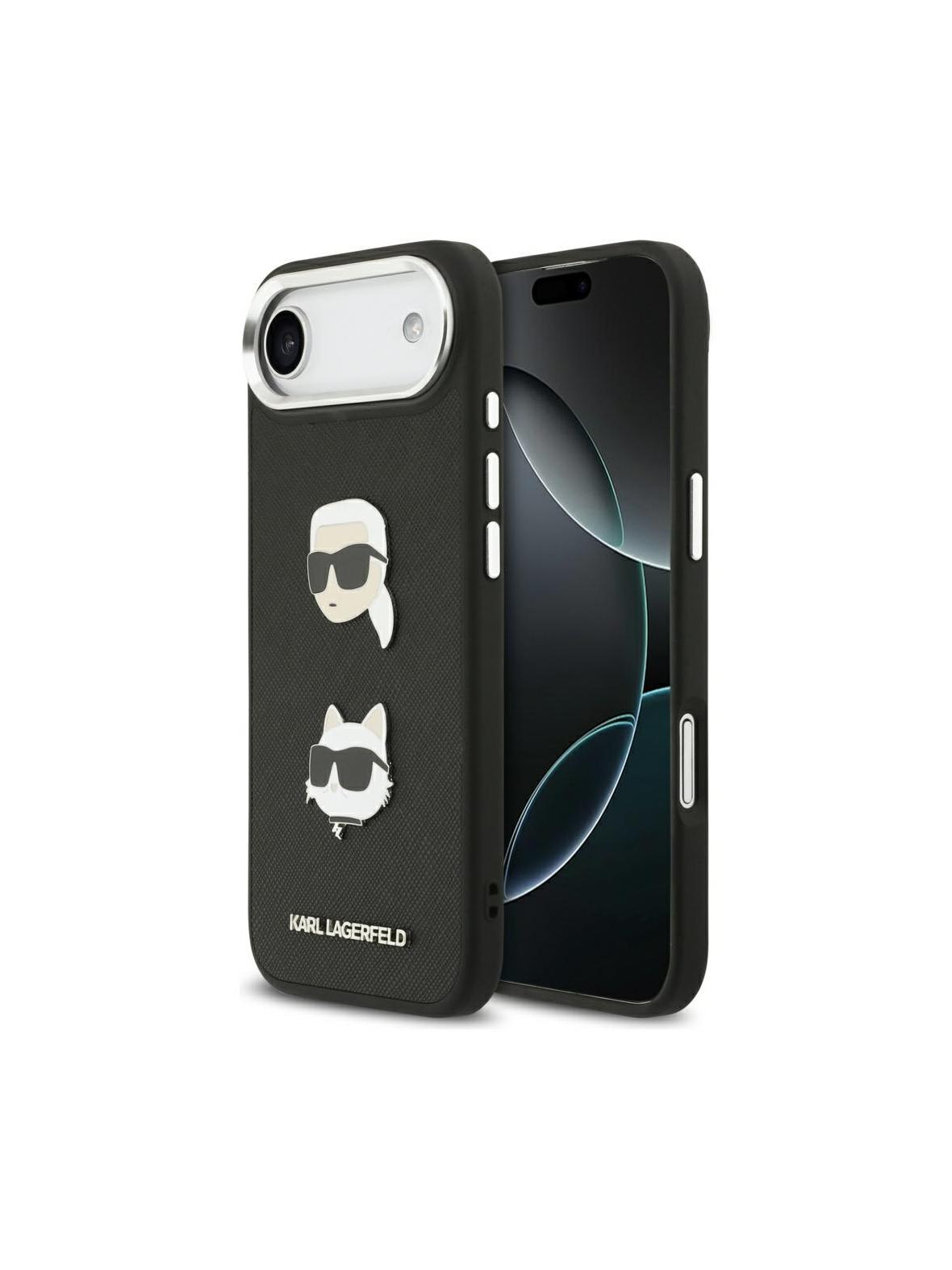 KARL LAGERFELD futerał do IPHONE 17 Air kompatybilny z MagSafe KLHCP17MPSFDHPOK (FW Grained PU W/ K&C Heads Pins & Logo) czarny