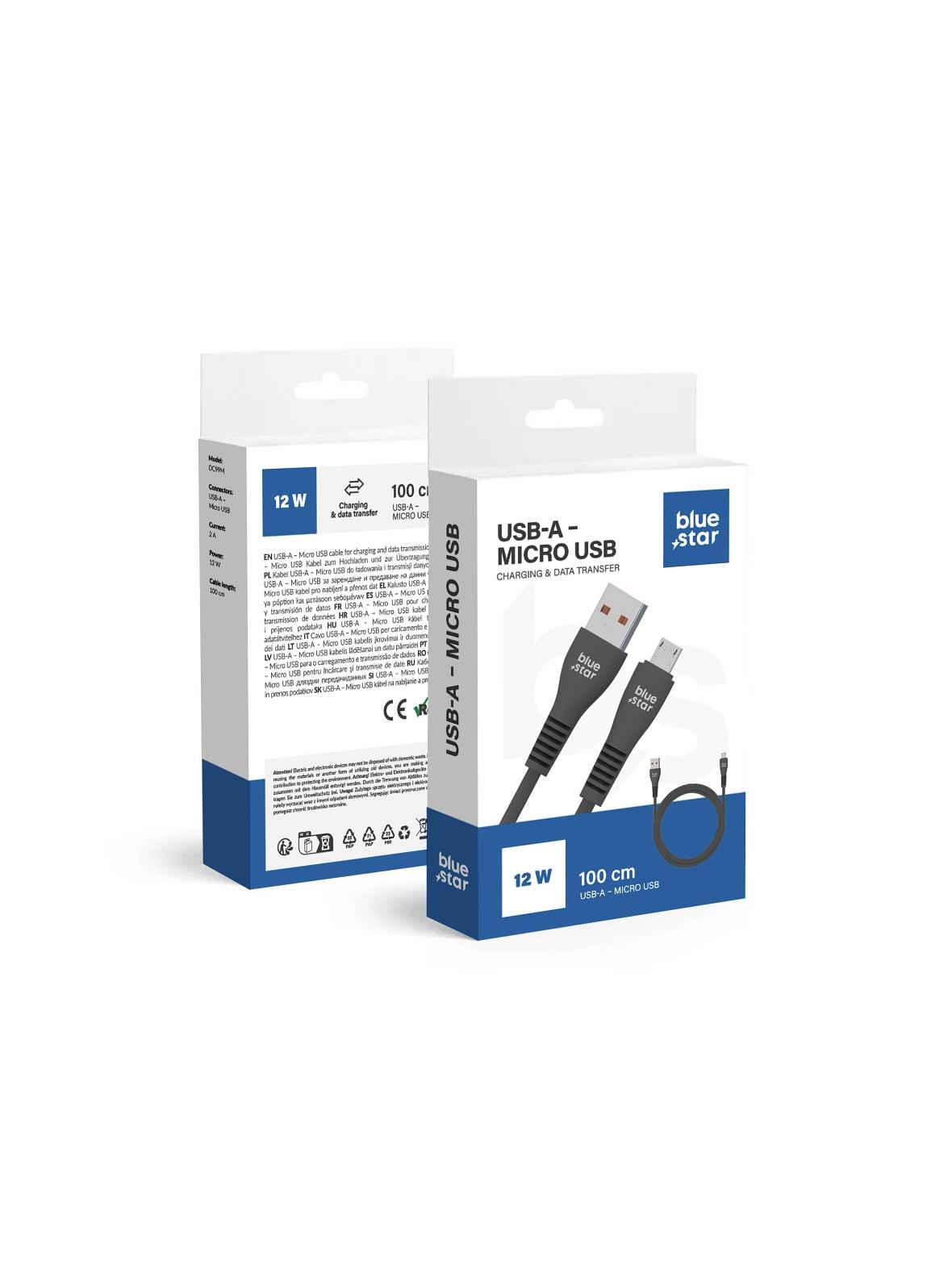 Kabel USB A do Micro USB Blue Star 2A 1 m DC99M czarny