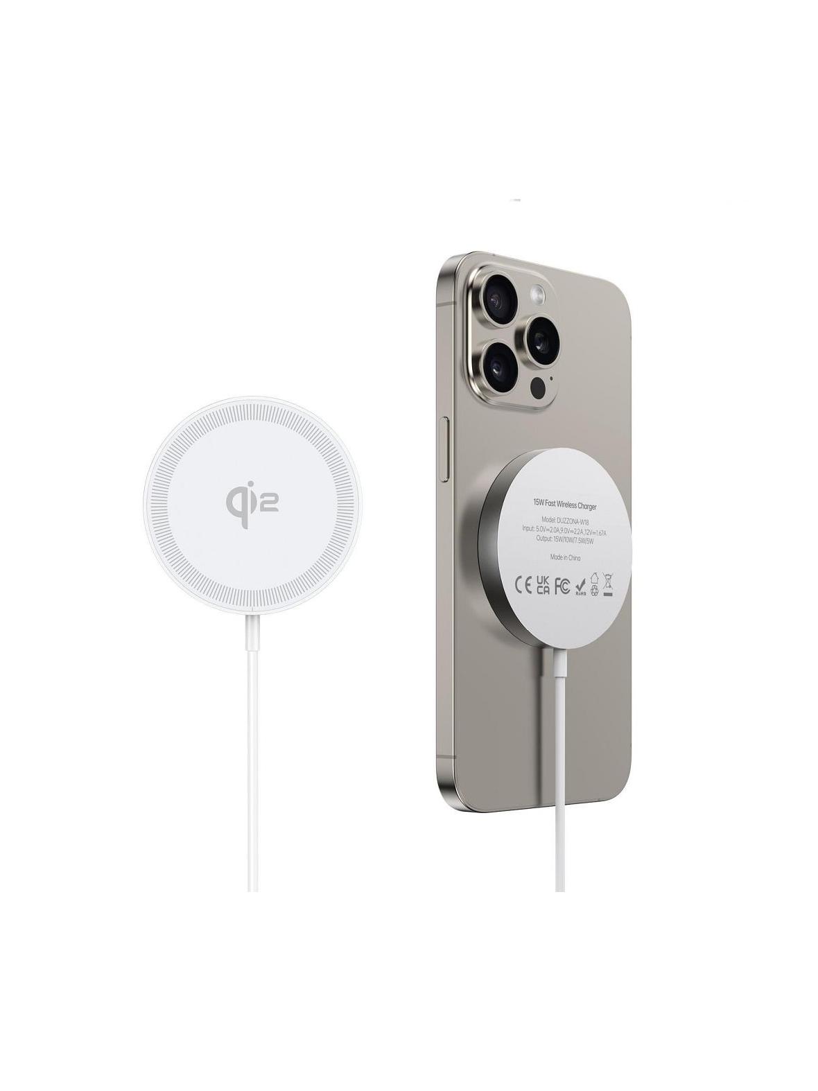 DUZZONA W18 - ładowarka indukcyjna kompatybilna z MagSafe 15W i ładowaniem Qi2 biała