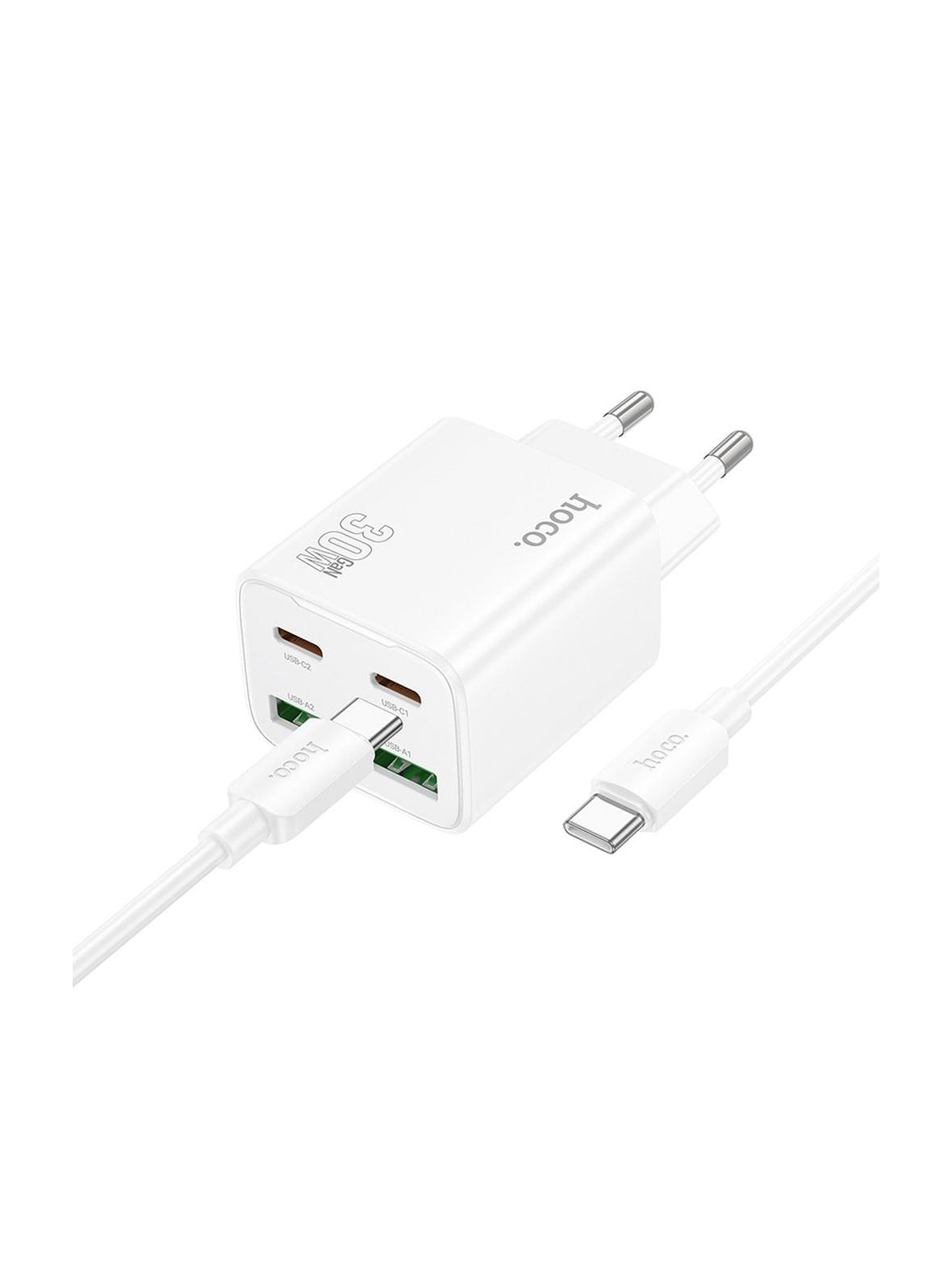 Ładowarka sieciowa do telefonu Hoco 2 x USB C + 2 x USB A QC3.0 PD 3A 30W + kabel USB C do USB C N56 biała