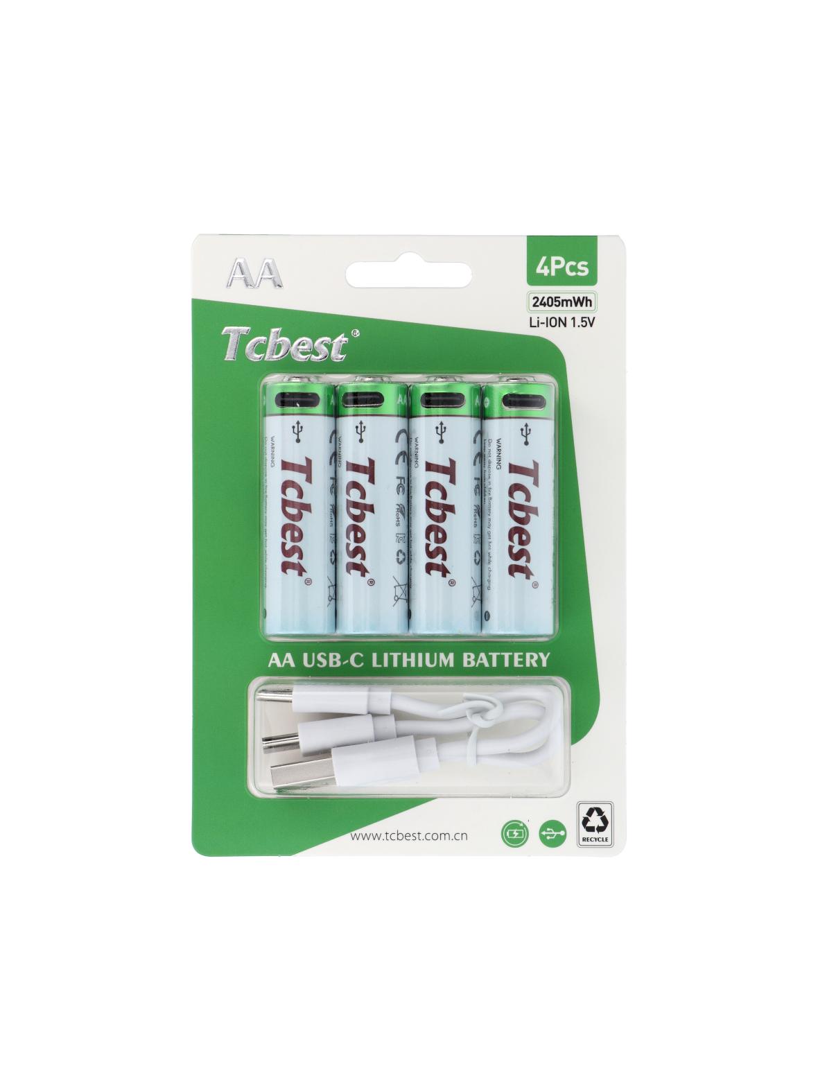 TCBEST bateria akumulatorowa R6 (AA) 1600 mAh z gniazdem Typ C + kabel USB A do 4 x Typ C 4 szt