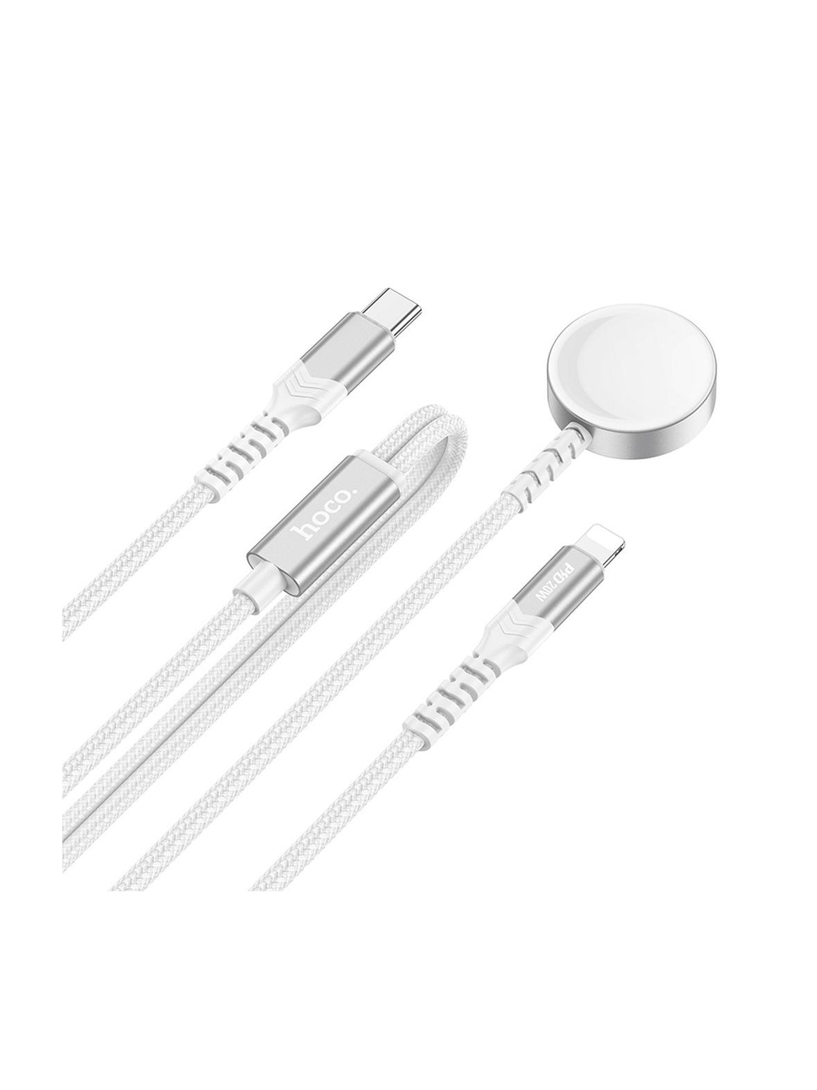 Ładowarka indukcyjna Hoco 2w1 USB C do Apple Watch + kabel Lightning PD QC 3A 1,2 m CW54 biała