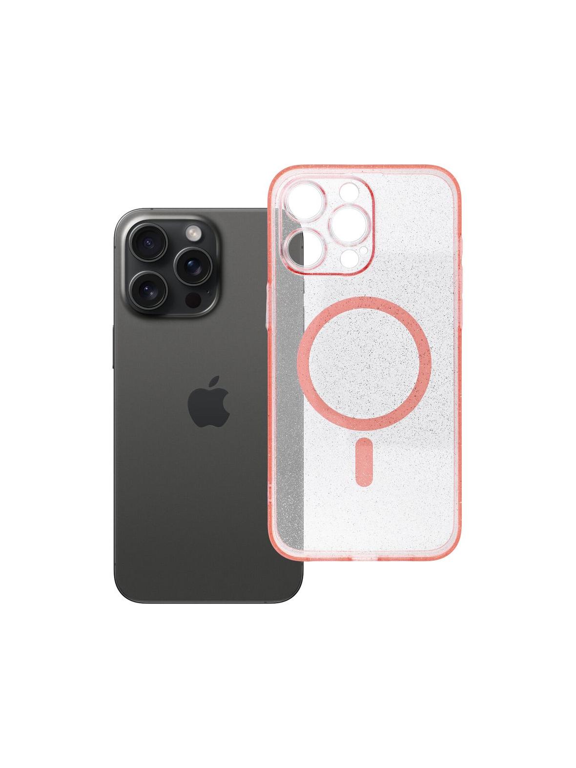 Futerał do iPhone 15 PRO MAX Clear Mag Cover zgodny z MagSafe (camera protection) różowy glitter
