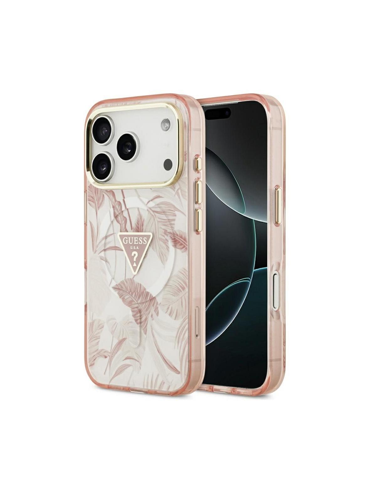 GUESS futerał do IPHONE 17 Pro kompatybilny z MagSafe GUHMP17LHMILVTGP (PC TPU Jungle Tonal Triangle) różowy