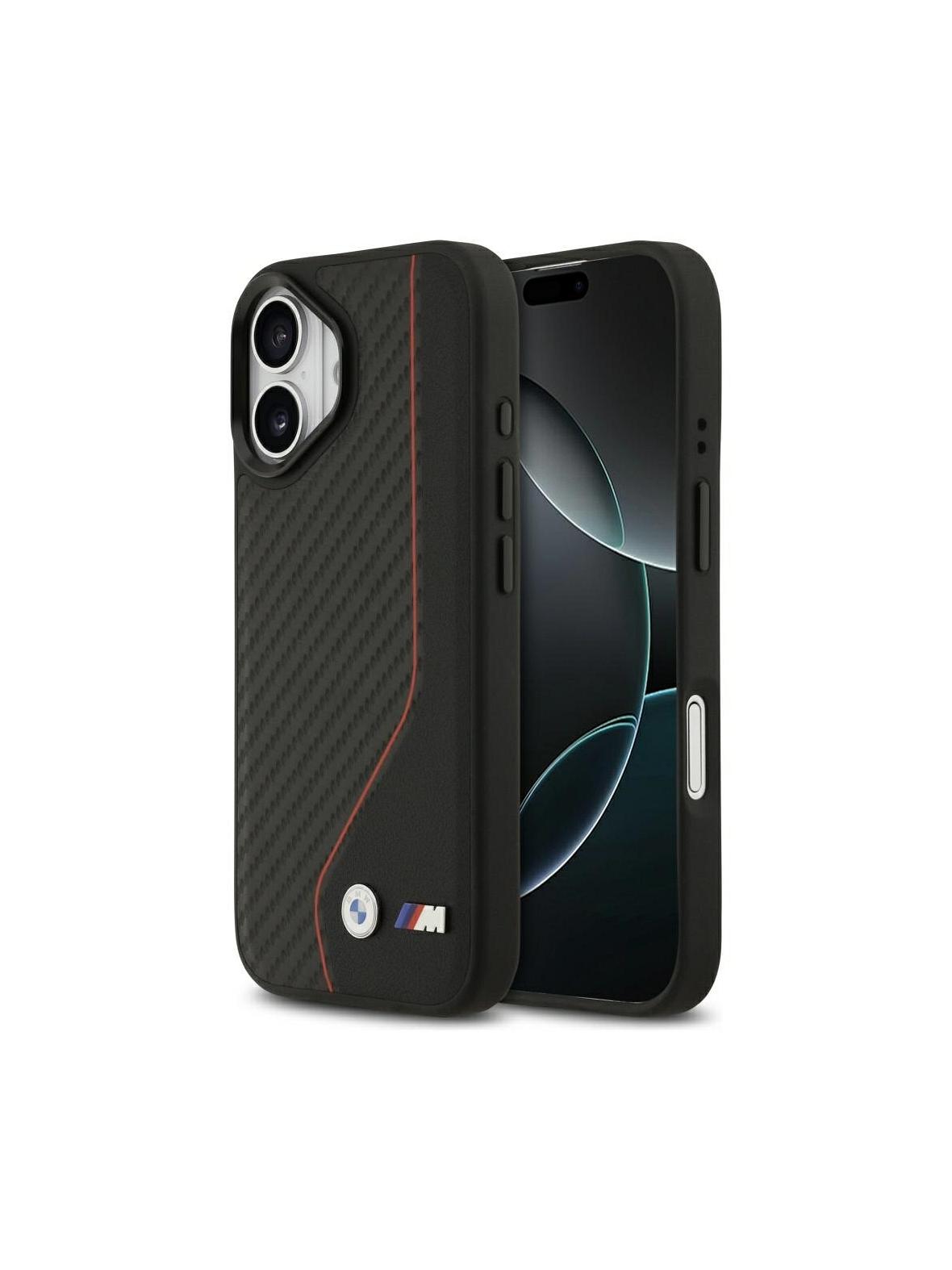 BMW futerał do IPHONE 17 kompatybilny z MagSafe BMHMP17S25PCCSCKR (PU Carbon Line & Logo) red