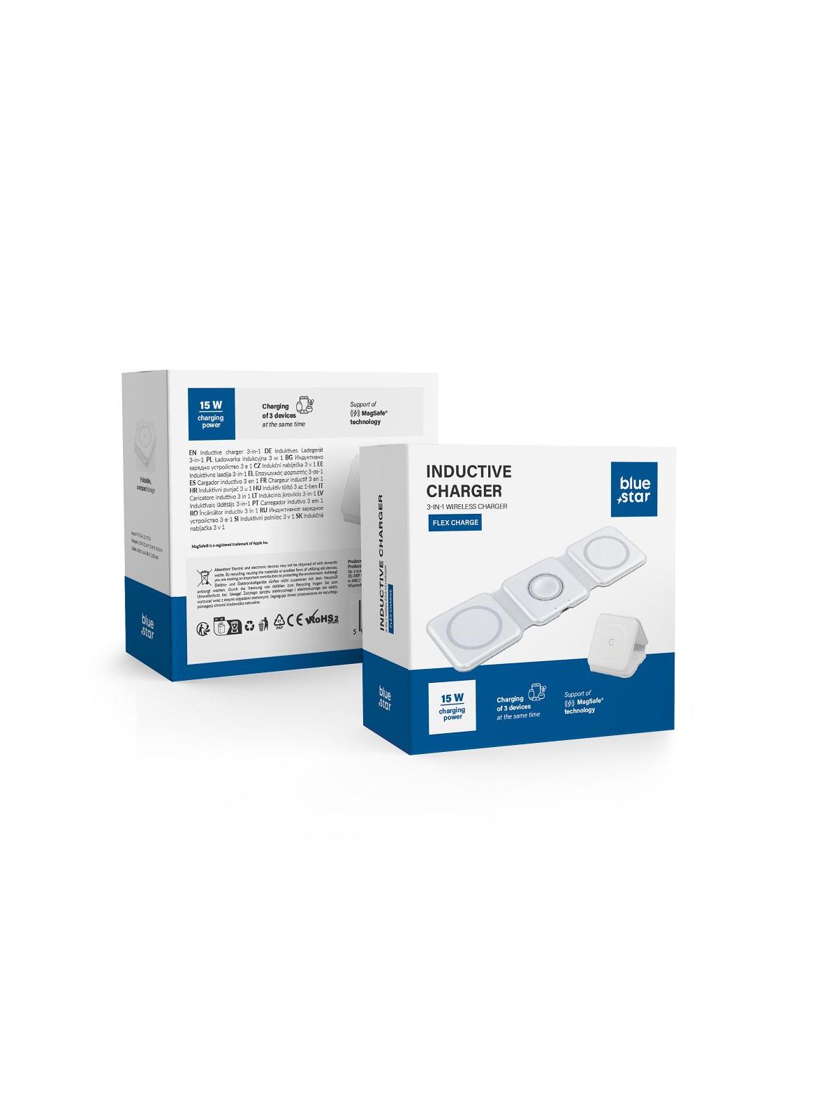 Ładowarka indukcyjna Blue Star 3w1 15W Flex Charge zgodna z MagSafe biała
