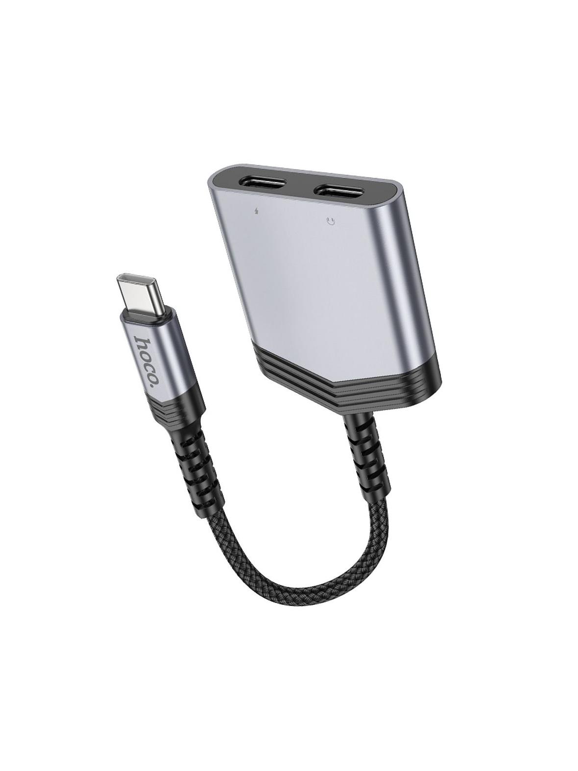 Adapter AUX 2w1 USB C do 2 x USB C Hoco 27W LS40 szary