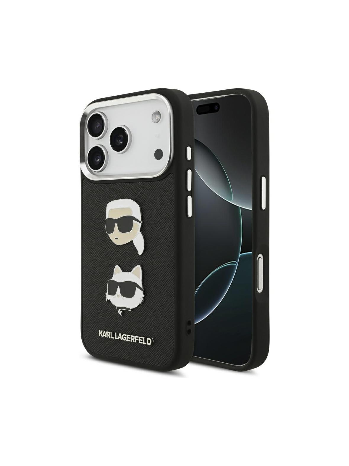 KARL LAGERFELD futerał do IPHONE 17 Pro KLHCP17LPSFDHPOK (FW Grained PU W/ K&C Heads Pin & Logo) czarny
