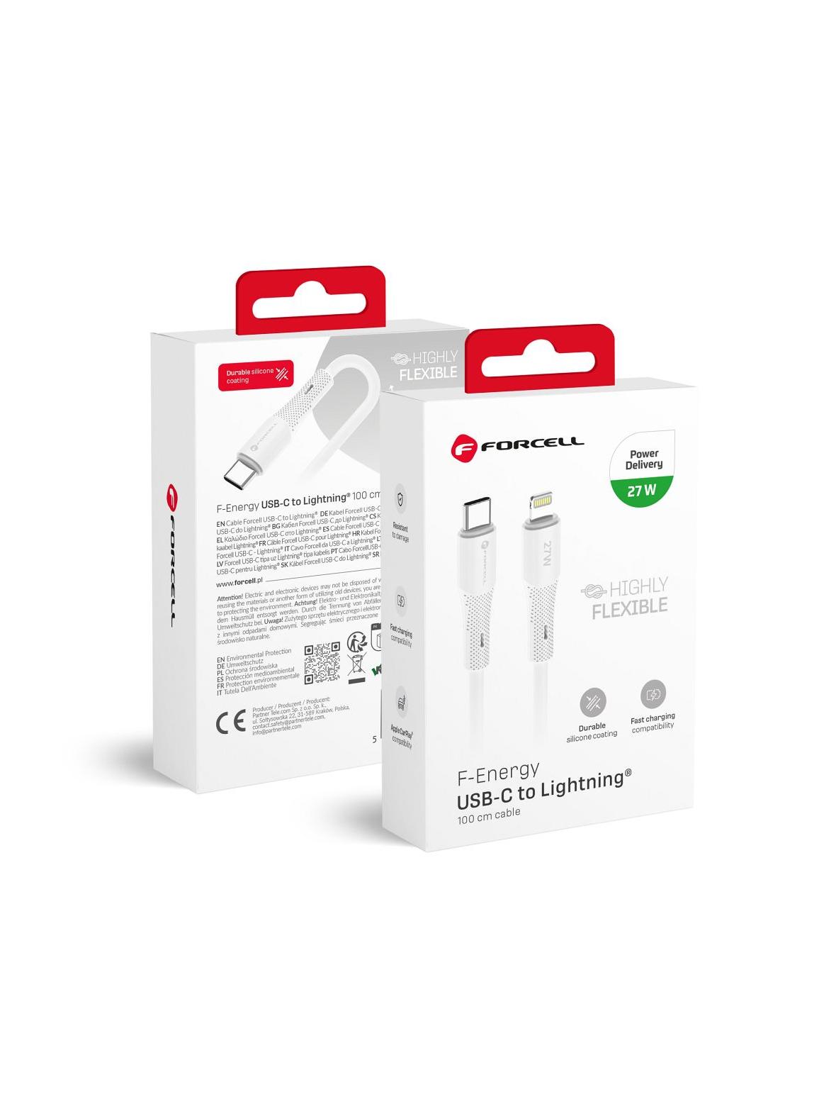 Kabel USB C do Lightning Forcell F-Energy PD 3A 27W Silicone 1 m C346 biały