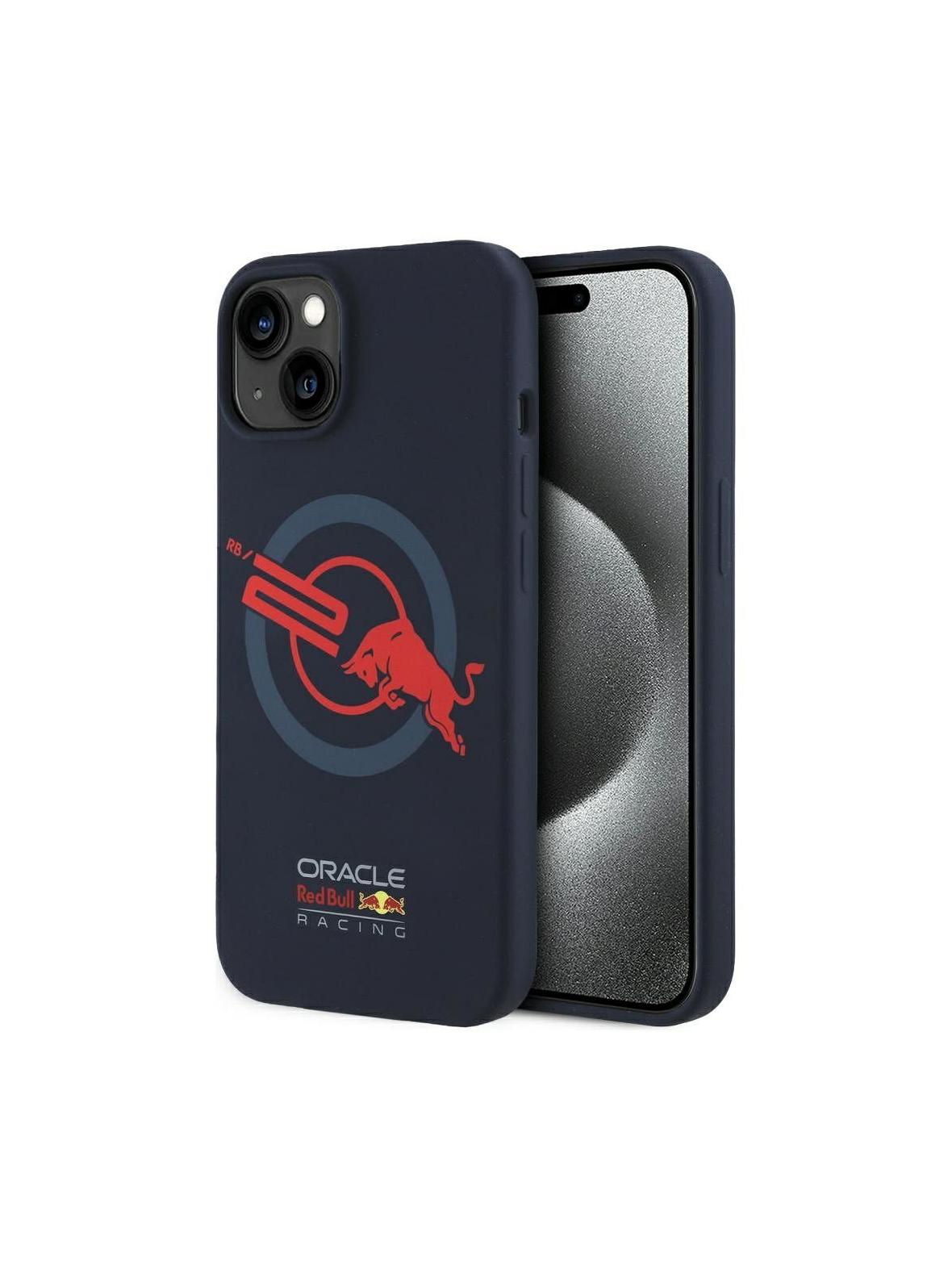 RED BULL futerał do IPHONE 15 Pro Max kompatybilny z MagSafe RBHMP15X24SIOLVR (Silicone ORBR20 Logo Red Lining) navy