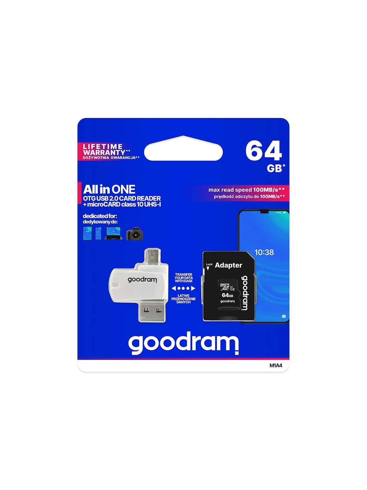 GOODRAM czytnik kart pamięci USB A + Micro USB ALL IN ONE M1A4 + karta microSD 64GB z adapterem