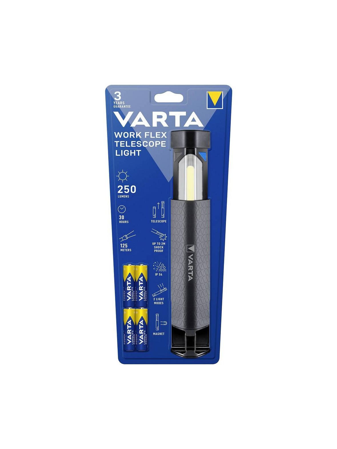 VARTA latarka LED Work flex telescope light 250lm 18646 + 4 x baterie R6 (AA)
