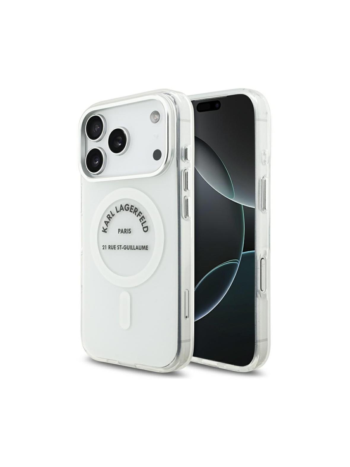 KARL LAGERFELD futerał do IPHONE 17 Pro kompatybilny z MagSafe KLHMP17LHKRSGPT (IML Karl RSG Logo) transparentny