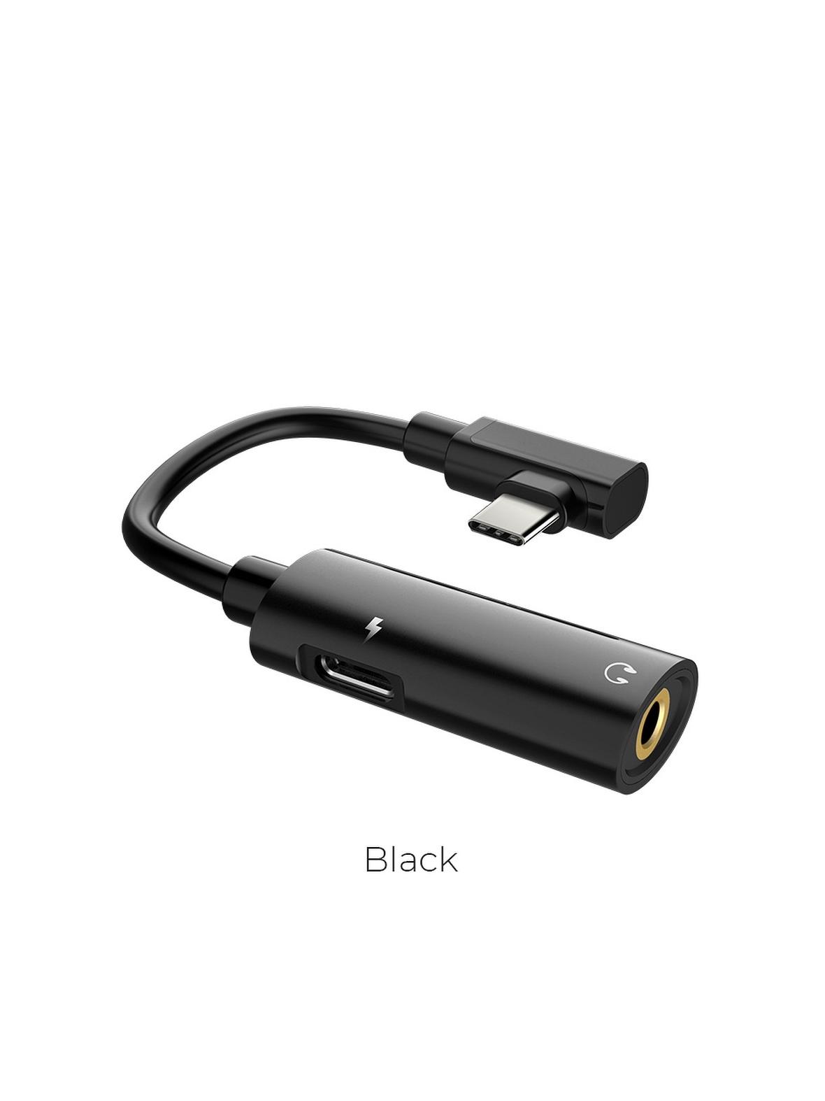 Adapter AUX 2w1 USB C do Jack 3,5 mm / USB C Hoco LS19 czarny