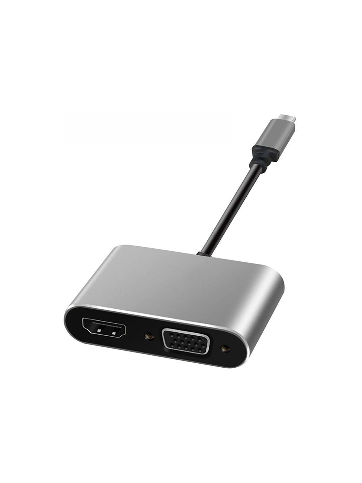 ART kabel 2w1 Typ C (męski) do HDMI (żeński) 4k 30Hz + SVGA 15pin (żeński) 0,15 m srebrny