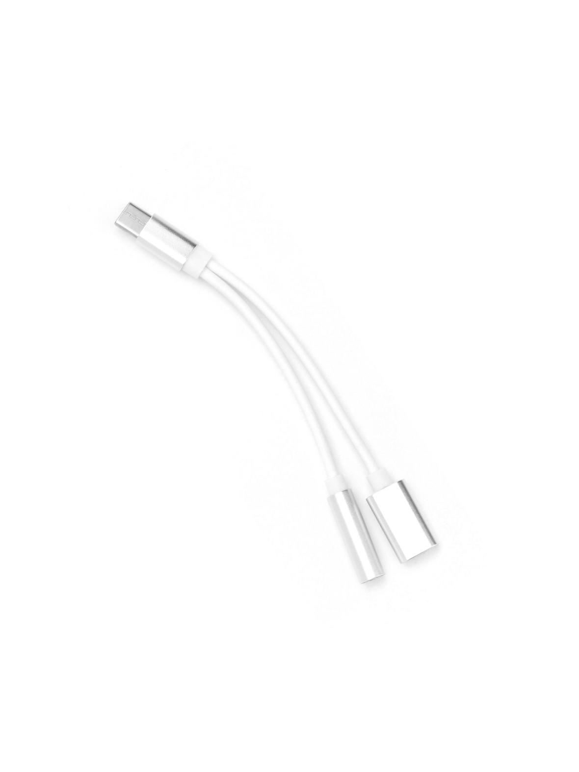 Adapter AUX 2w1 Typ C (męski) do Typ C (żeński) / Jack 3,5 mm (żeński) biały