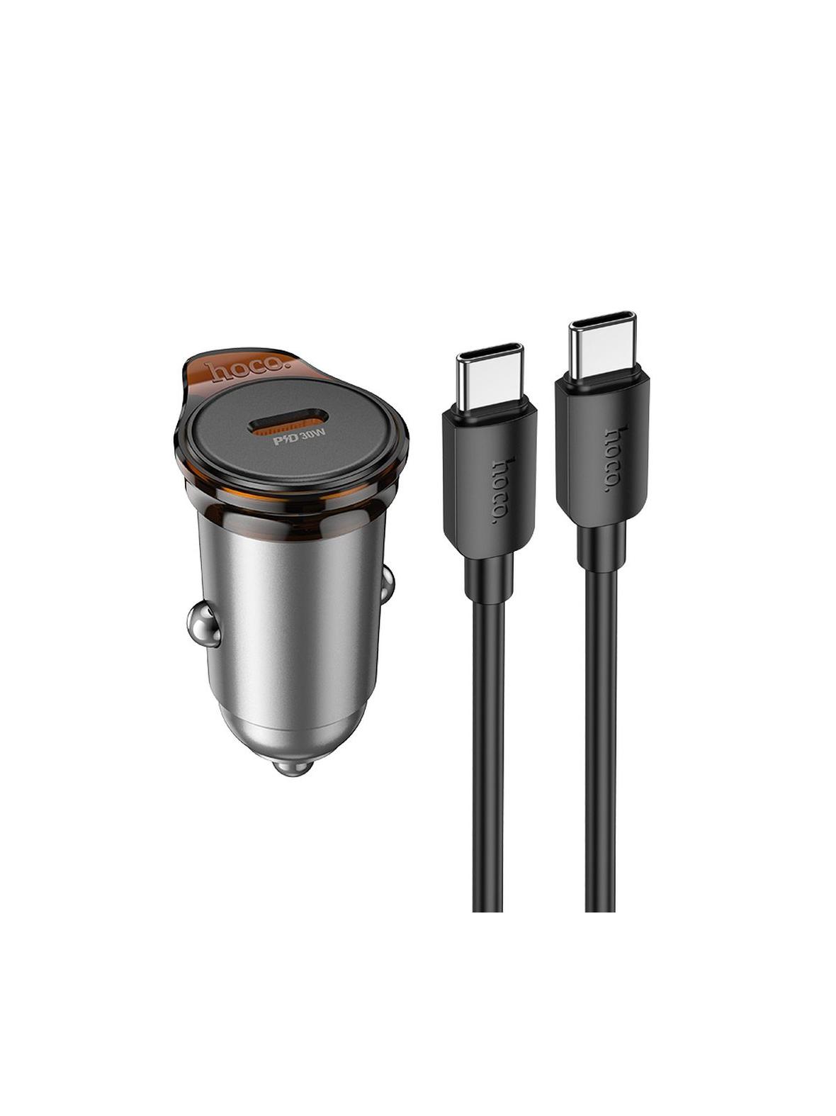 HOCO ładowarka samochodowa Typ C + kabel Typ C do Typ C PD QC 30W NZ16 szara