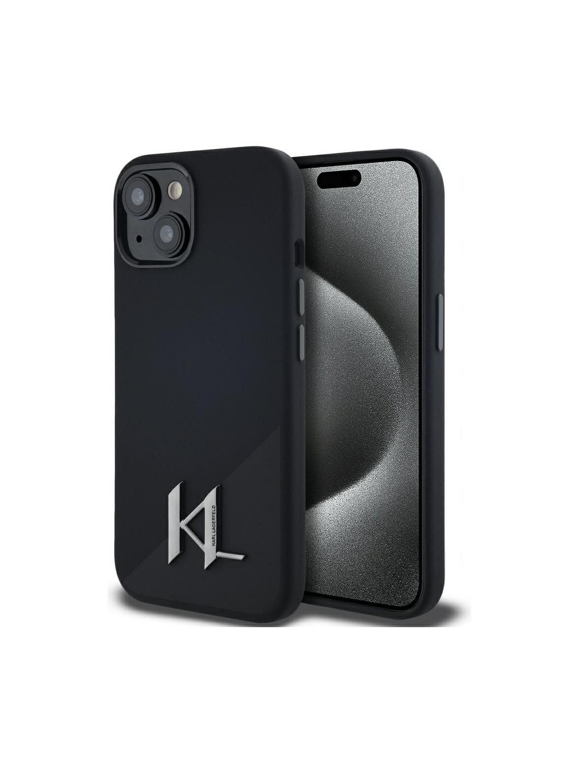 KARL LAGERFELD futerał do IPHONE 15 kompatybilny z MagSafe KLHMP15SSCMKMPCK (Silicone Initial Metal Logo) czarny