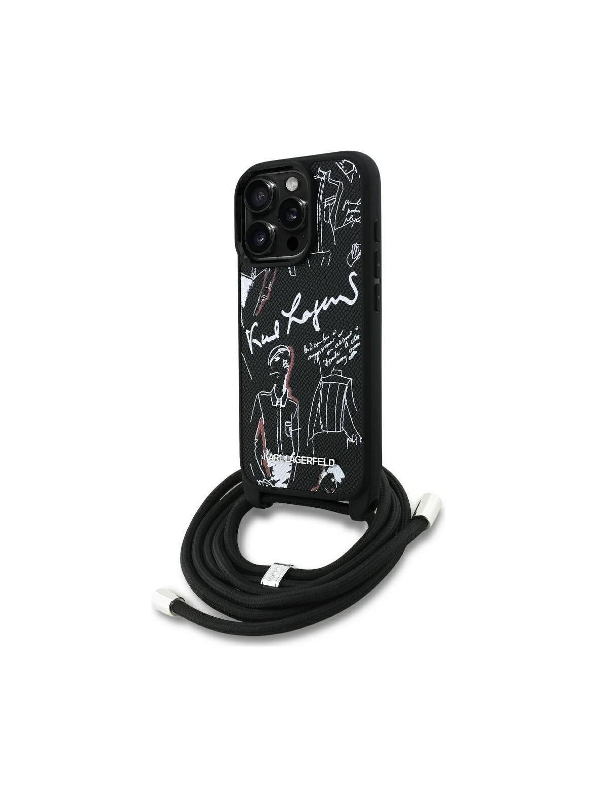 KARL LAGERFELD futerał do IPHONE 16 PRO KLHCP16LPGGRMPCK kompatybilny z MagSafe (CRSSBY Grained PU W/ Pattern & Logo) czarny