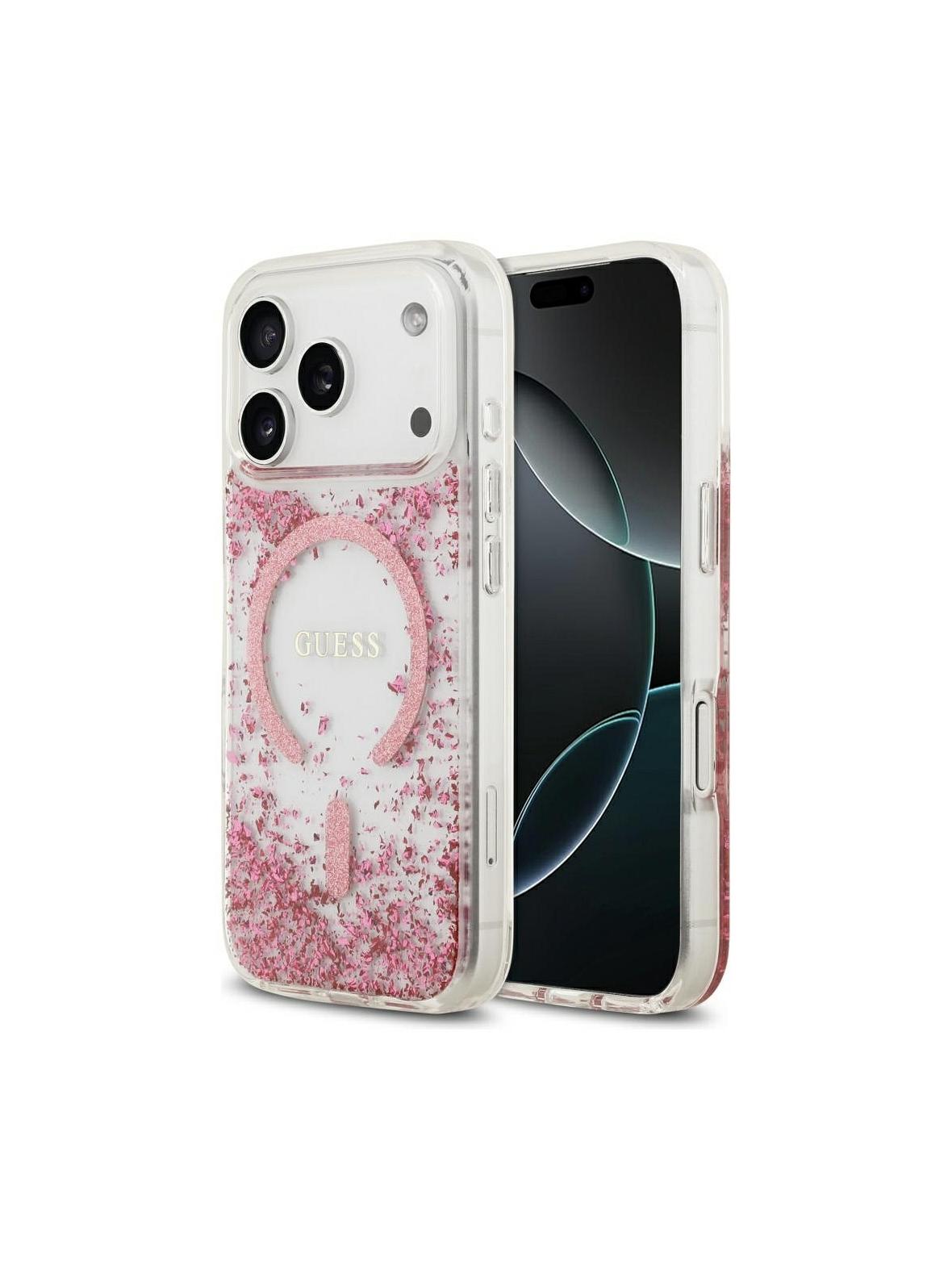 GUESS futerał do IPHONE 17 Pro kompatybilny z MagSafe GUHMP17LRGRGEP (Resin Bottom Glitter) różowy