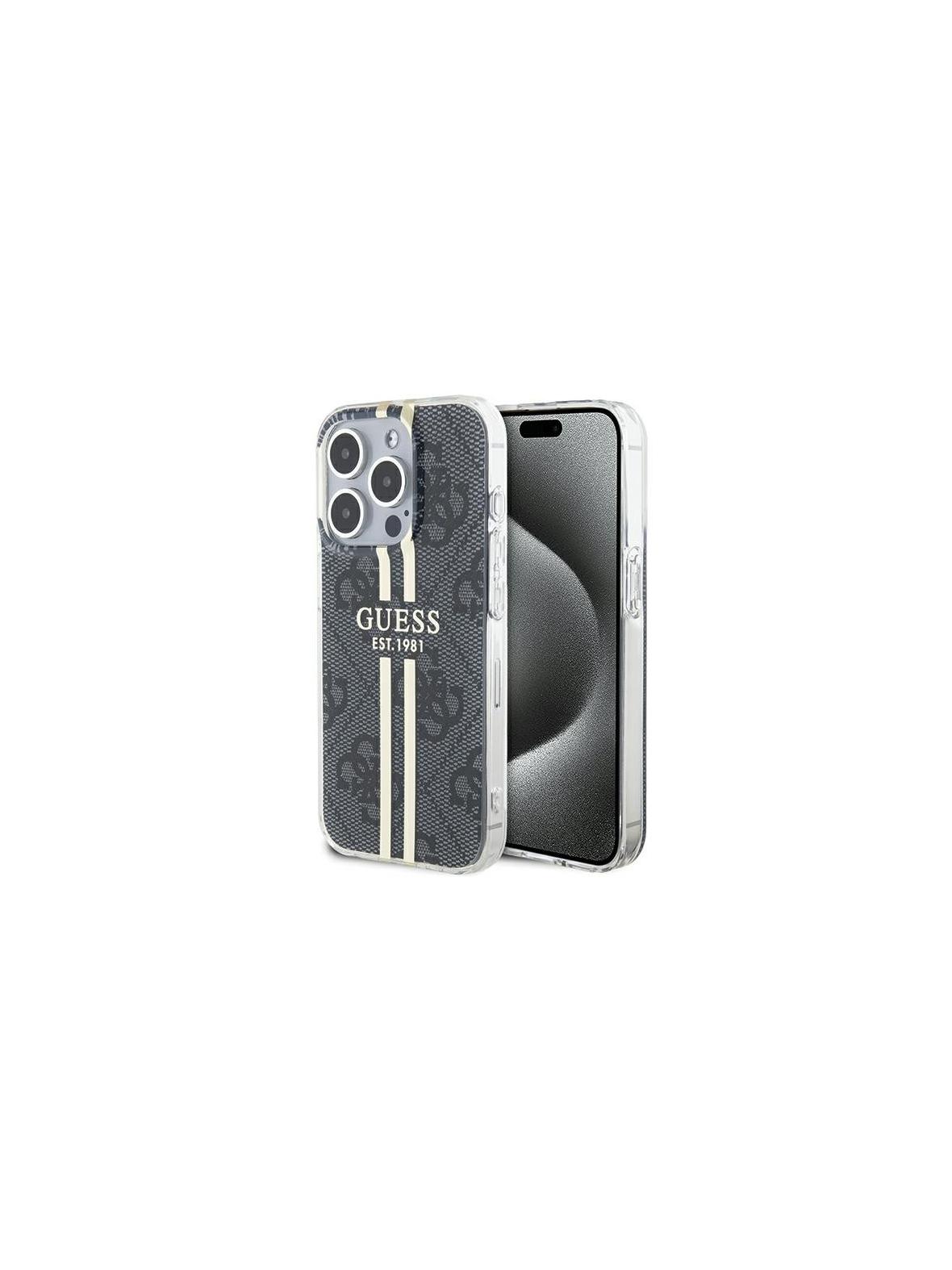 GUESS futerał do IPHONE 15 Pro Max GUHCP15XH4PSEGK (4G Gold  Stripe) czarny