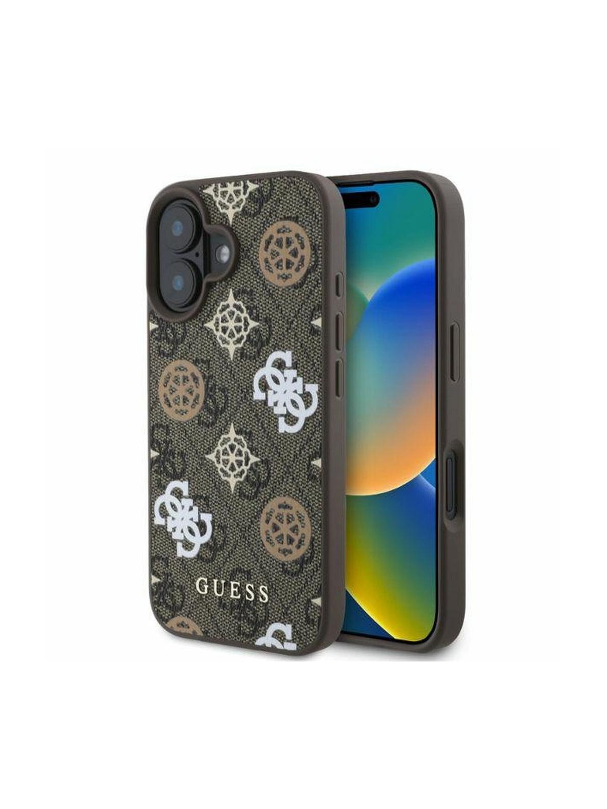 GUESS futerał do IPHONE 16 kompatybilny z MagSafe GUHMP16SP4PWPW (PU Peony on 4G Background) brązowy