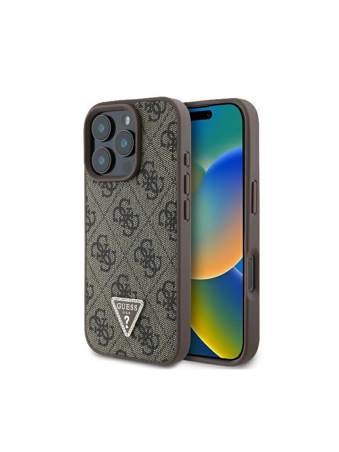 GUESS futerał do IPHONE 16 Pro GUHCP16LP4TDPW (PU Leather 4G Triangle Strass) brązowy