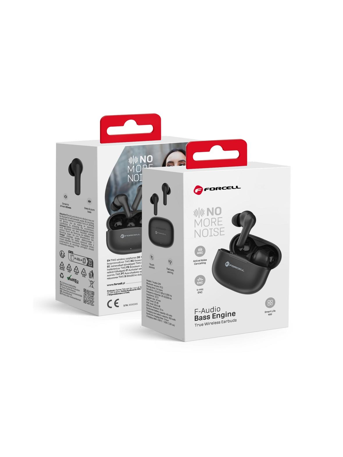 Słuchawki bezprzewodowe douszne Forcell F-Audio TWS Bass Engine ANC + ENC + TUYA APP czarne