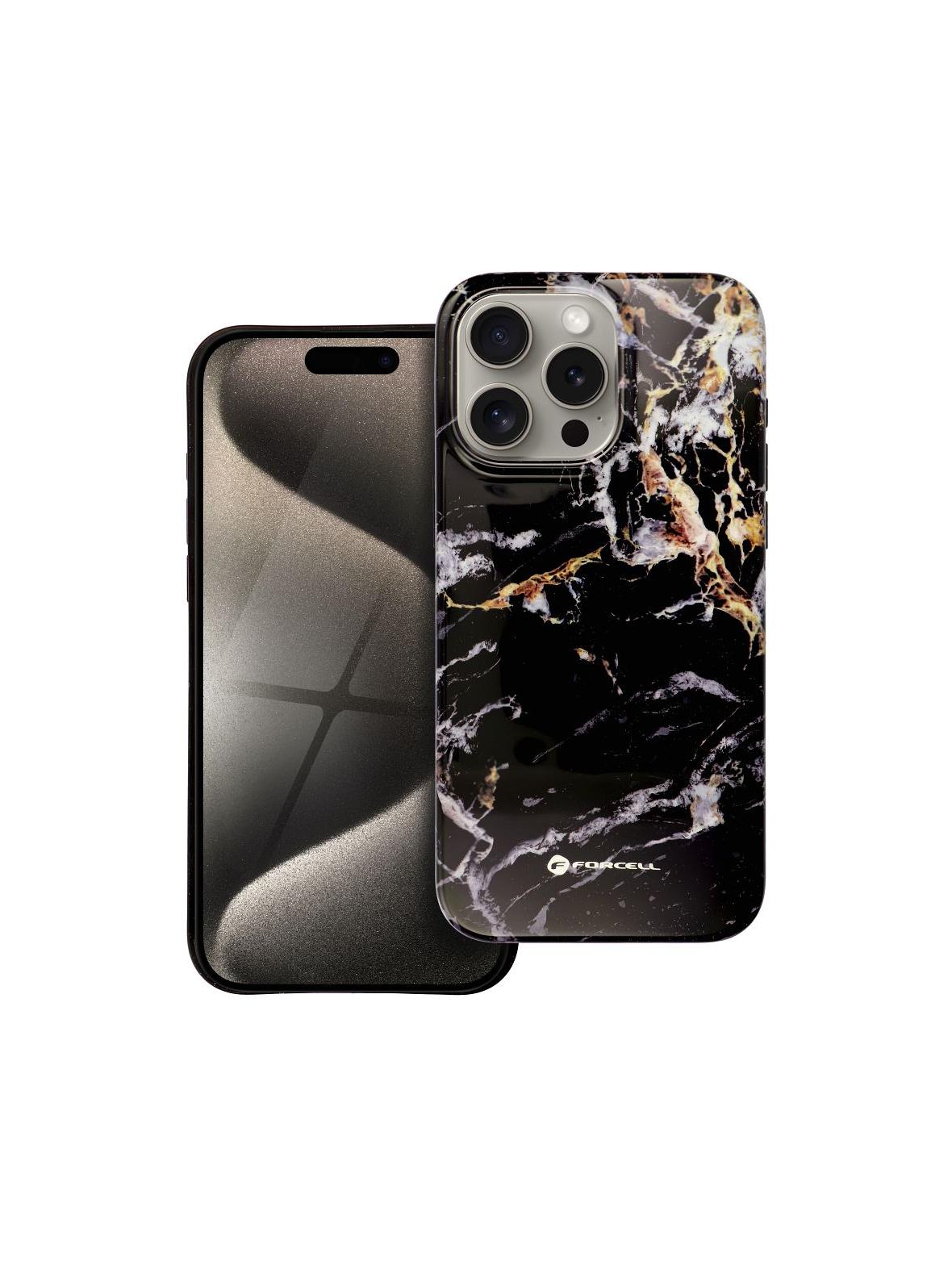 Etui na iPhone 15 PRO MAX Forcell F-Protect Mirage zgodny z MagSafe Military Drop-Test black marble