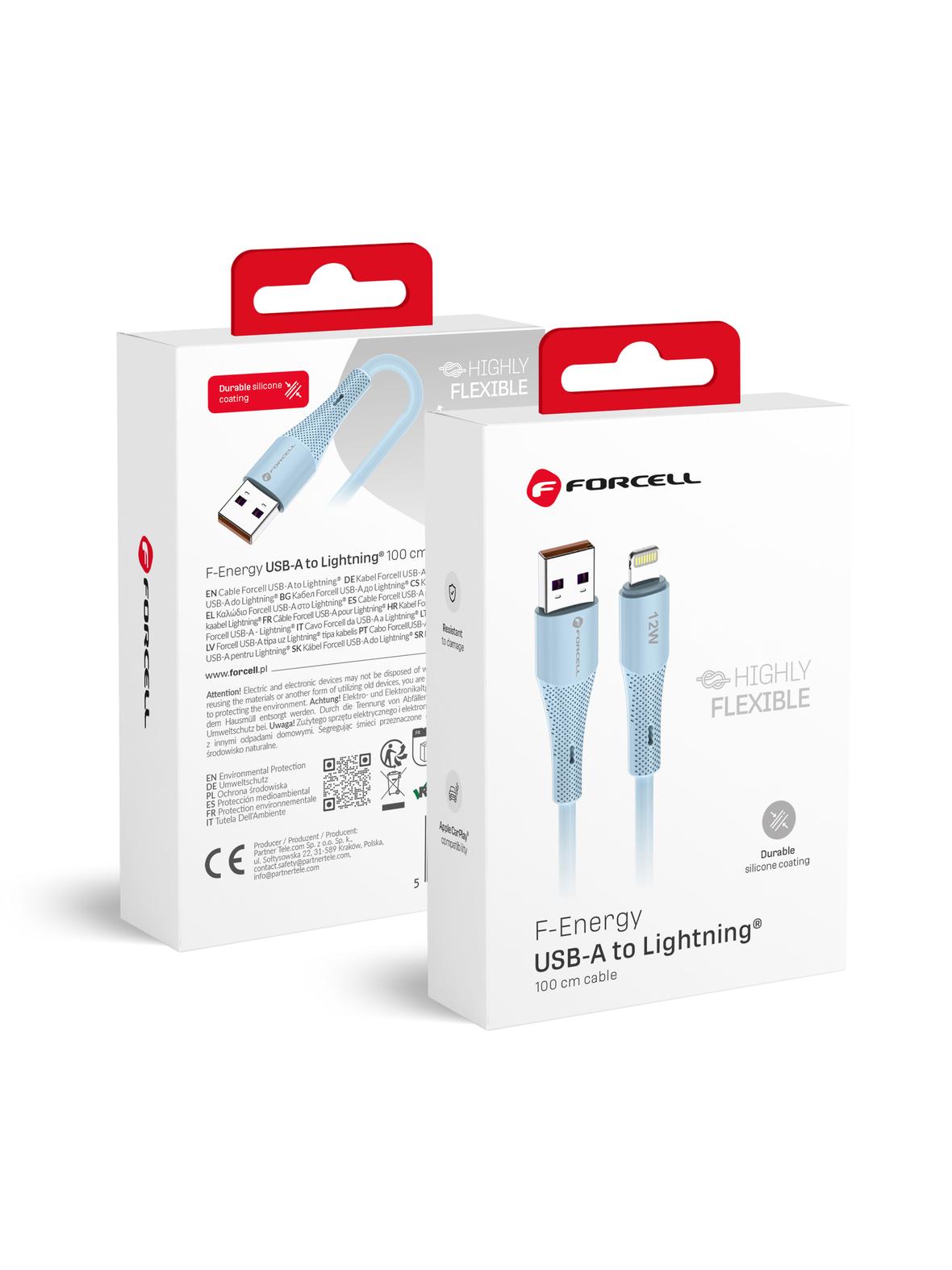 Kabel USB A do Lightning Forcell F-Energy 2,4A 12W Silicone 1 m C343 niebieski