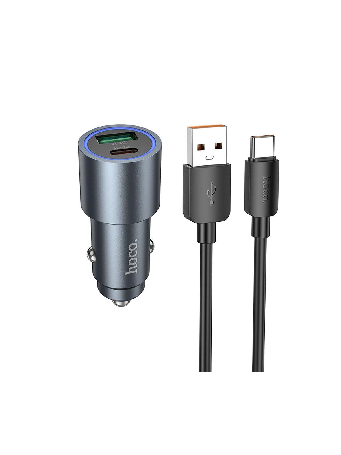 Ładowarka samochodowa Hoco USB A + USB C QC3.0 PD 48W + kabel USB C do USB C Z60 czarna