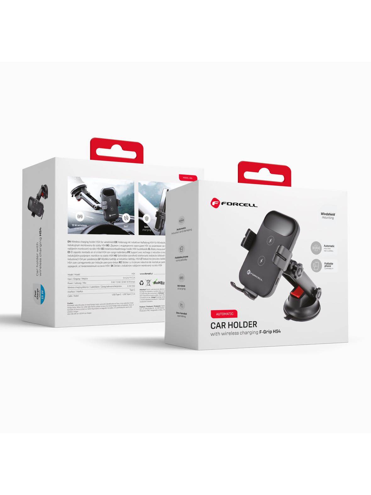 Uchwyt na telefon do samochodu indukcyjny Forcell F-Grip HS4 15W do deski / szyby czarny