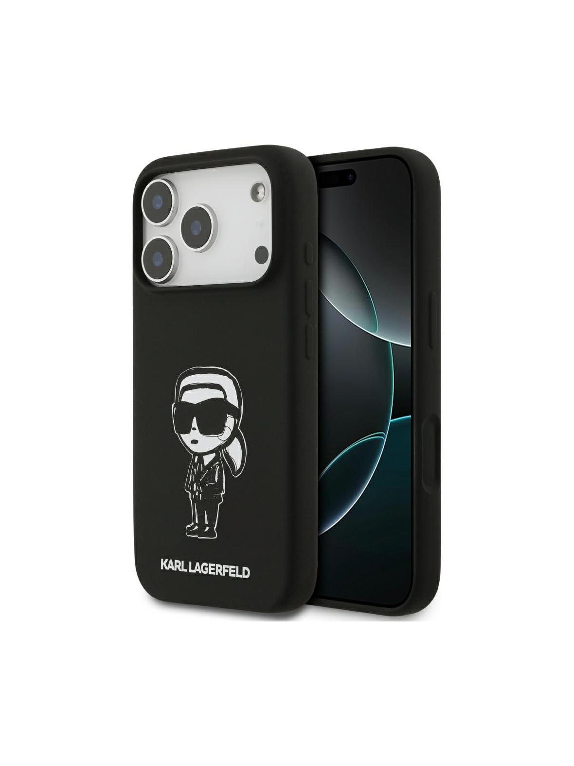 KARL LAGERFELD futerał do IPHONE 17 Pro kompatybilny z MagSafe KLHMP17LSKIGROK (Silicone W/ KL Sketch & Logo) czarny
