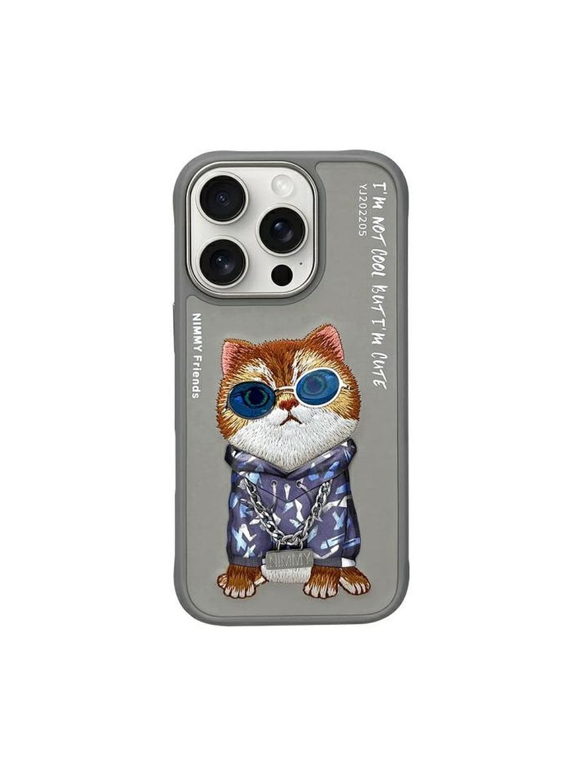 NIMMY futerał GLASSES COOL CAT do IPHONE 16 Pro Max szary