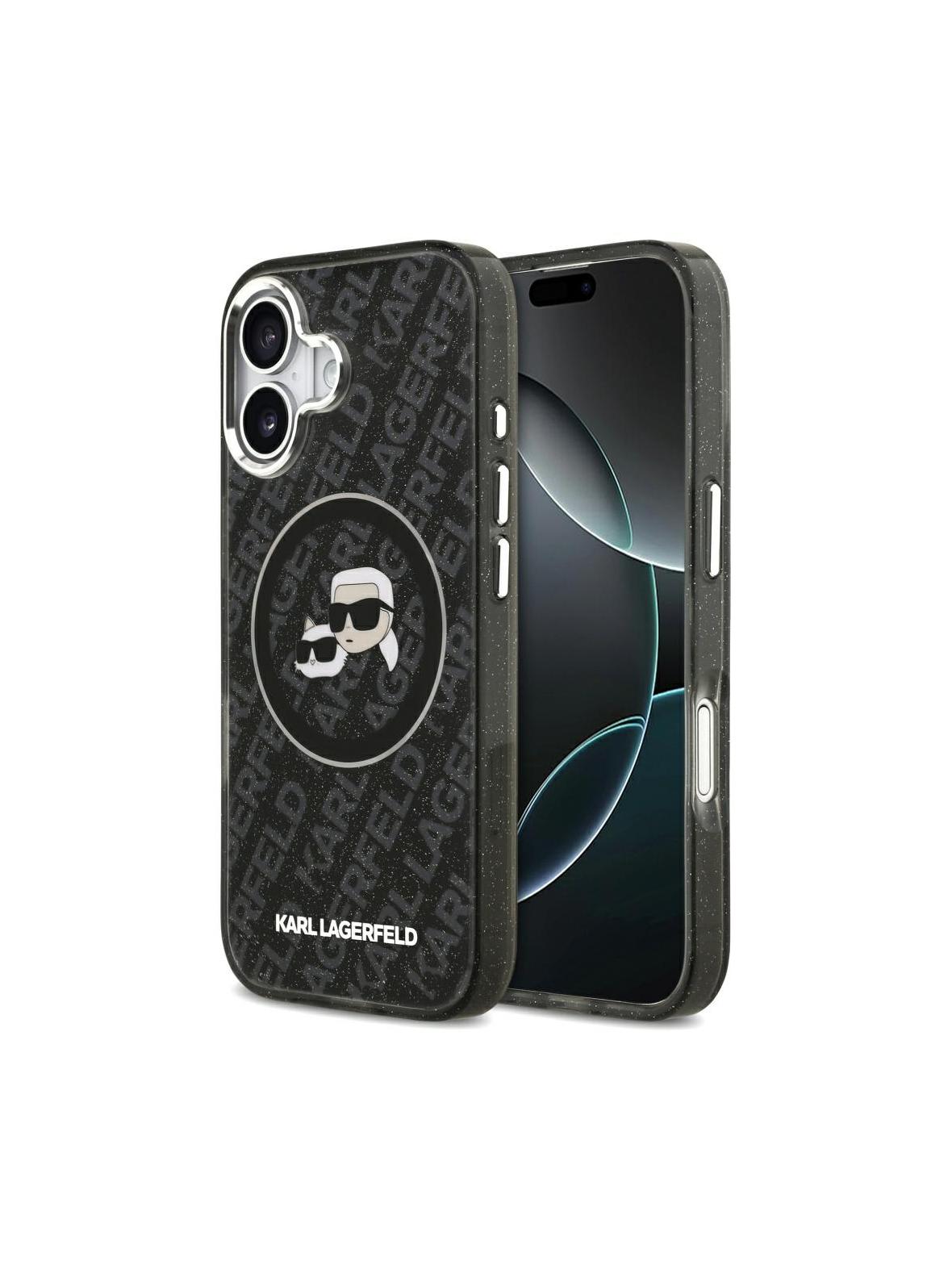 KARL LAGERFELD futerał do IPHONE 17 kompatybilny z MagSafe KLHMP17SHMKBKCHOK (IML Glitter K&C Heads Logo) czarny