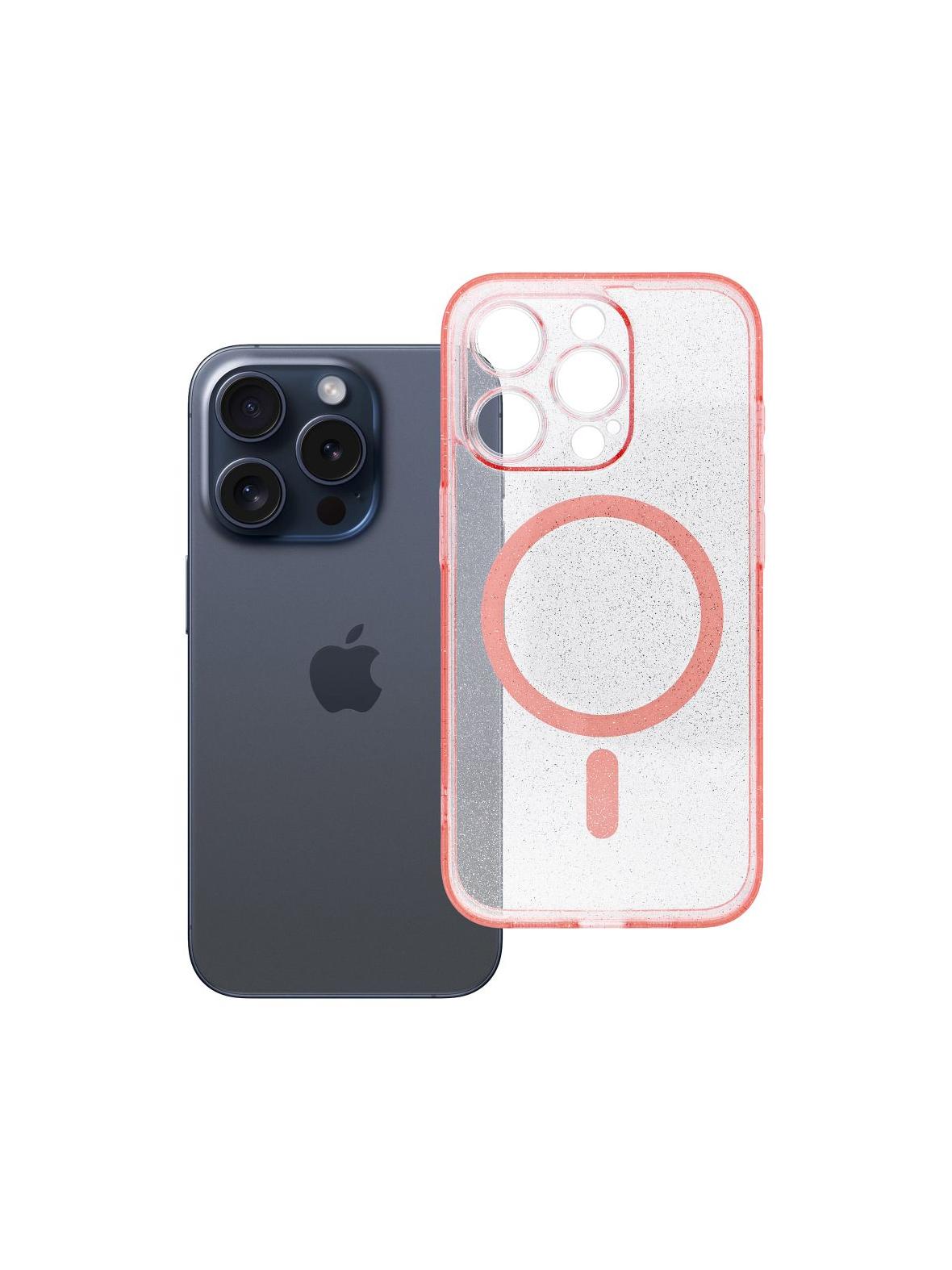 Futerał do iPhone 15 PRO Clear Mag Cover (STR / CAMERA PROTECTION) zgodny z MagSafe  różowy glitter