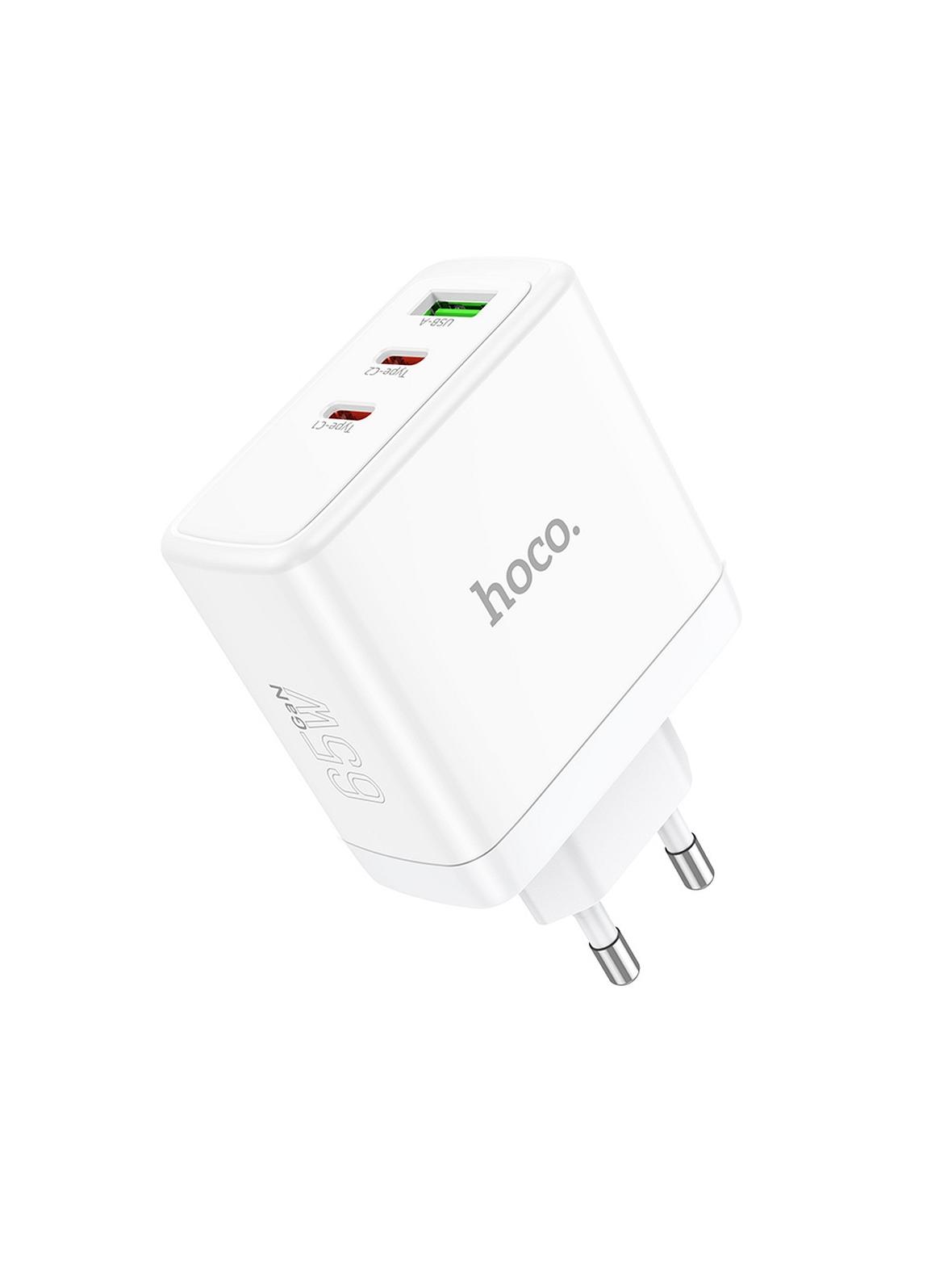Ładowarka sieciowa do telefonu Hoco 2 x USB C + USB A GaN QC PD 65W N30 biała