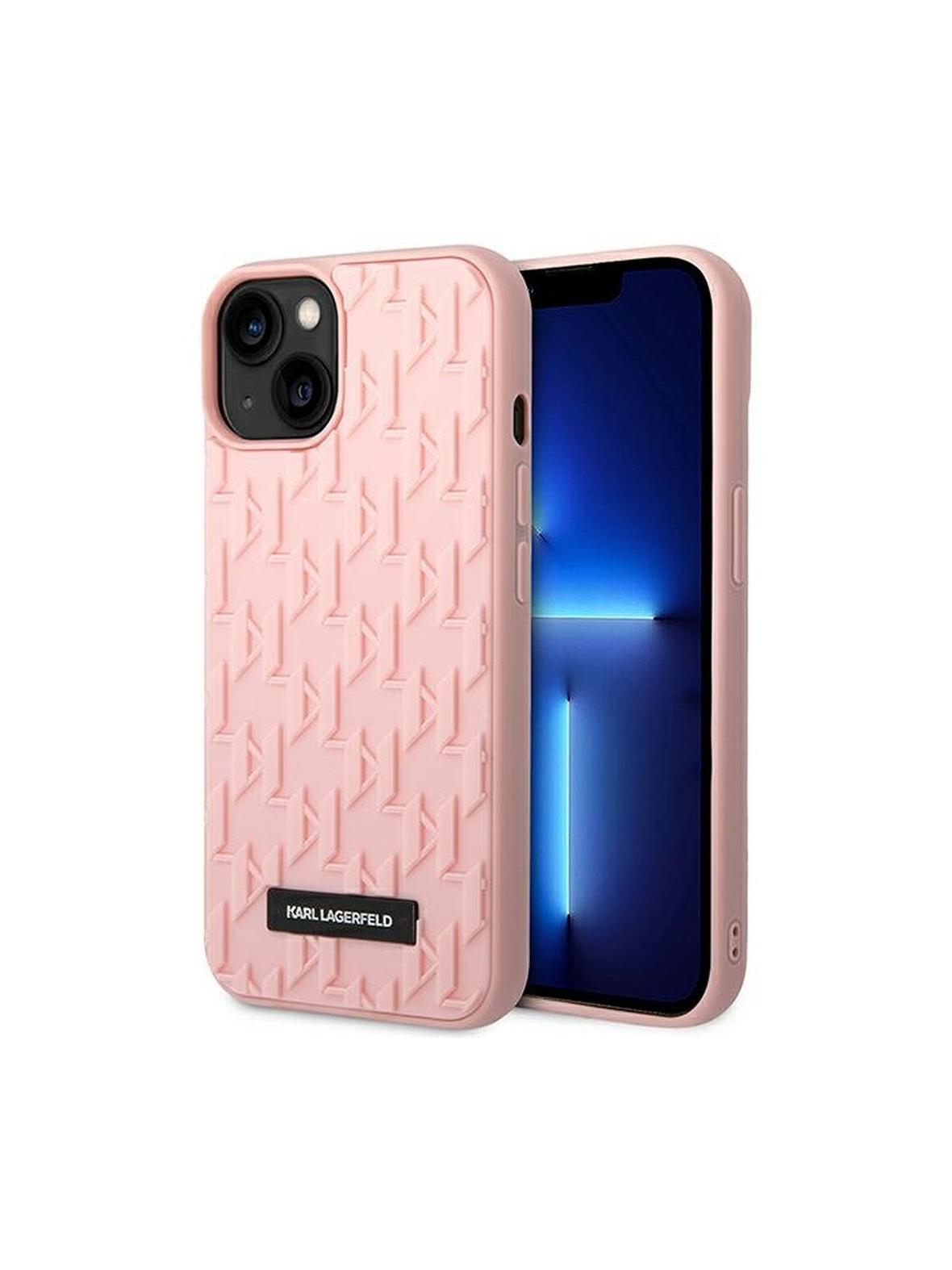 KARL LAGERFELD futerał do IPHONE 14 Plus KLHCP14MRUPKLPP (3D Rubber Case Monogram Pattern Metal Plate) różowy