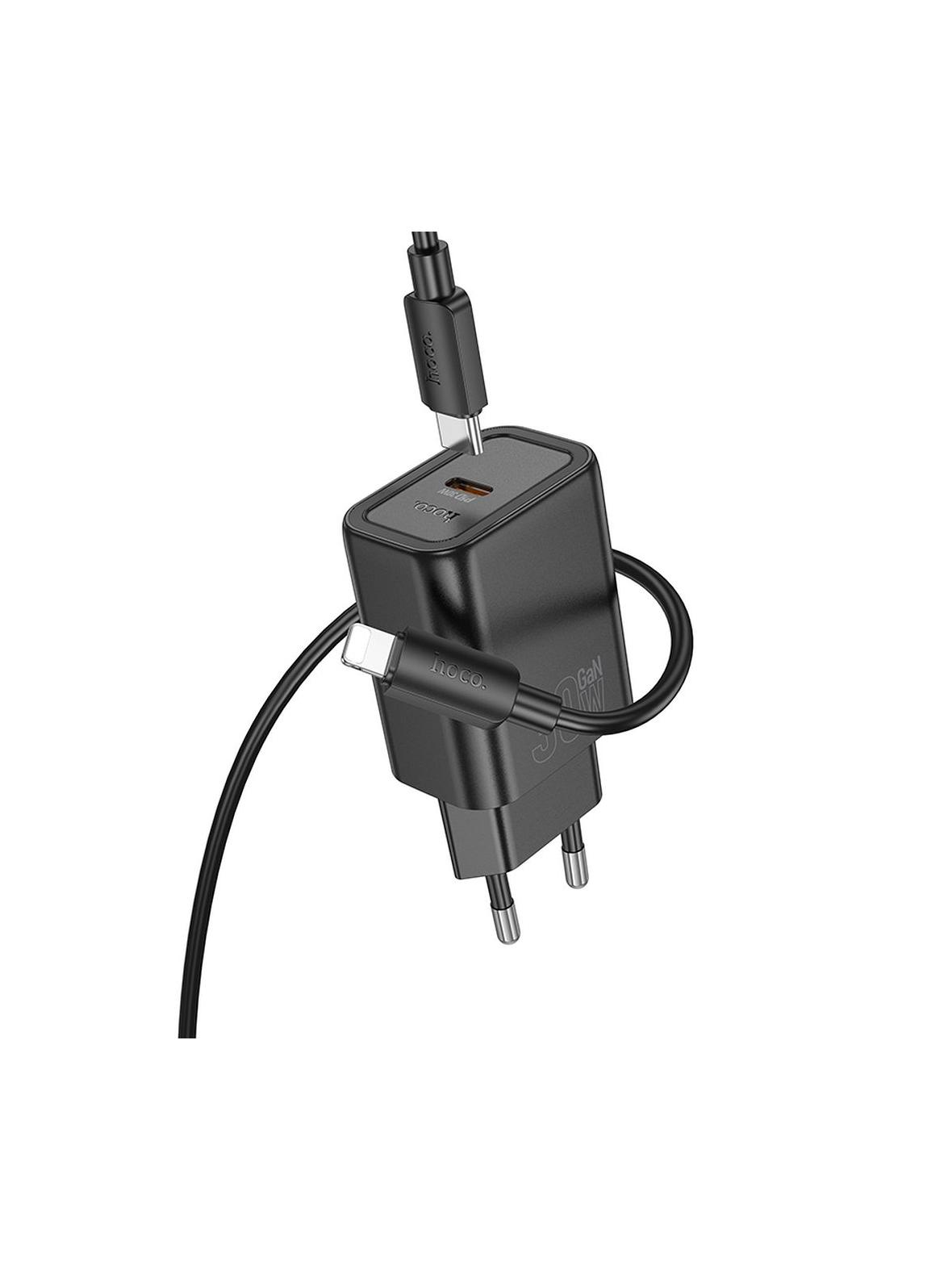 Ładowarka sieciowa do telefonu Hoco USB C QC PD 30W + kabel USB C do Lightning N62 czarna
