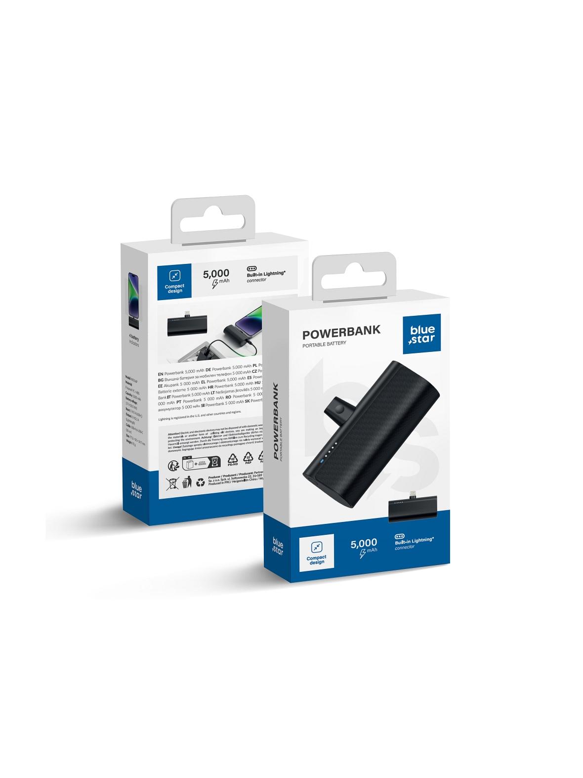 Powerbank Blue Star W0556P 2,1A 5000 mAh z wbudowanym złączem Lightning czarny