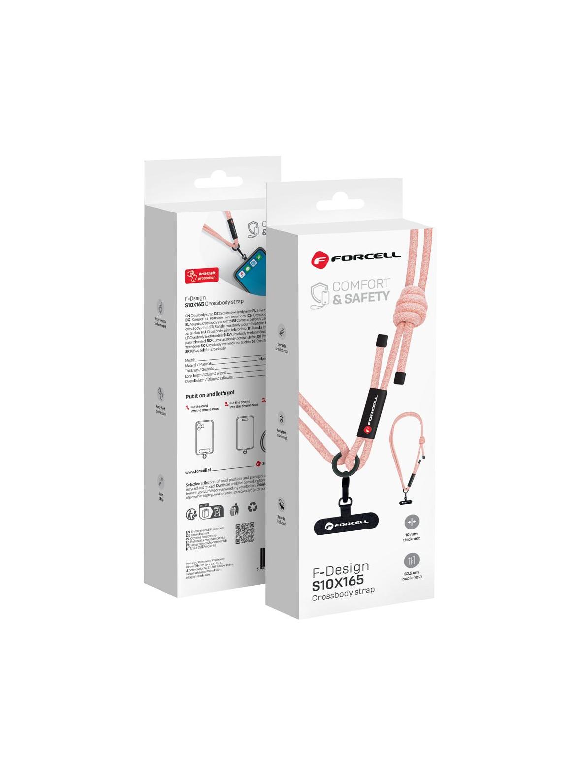 Smycz do telefonu crossbody z regulacją długości Forcell F-Design S10X165 (max 82,5cm w pętli) różowo biała