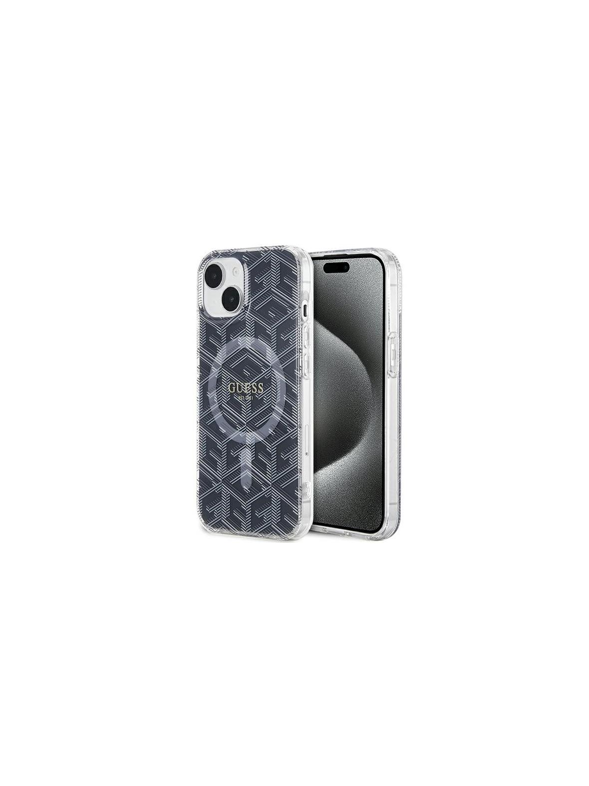 GUESS futerał do IPHONE 15 Plus kompatybilny z MagSafe GUHMP15MHGCUSTGK do iPhone 15 Plus (IML GCUBE) czarny