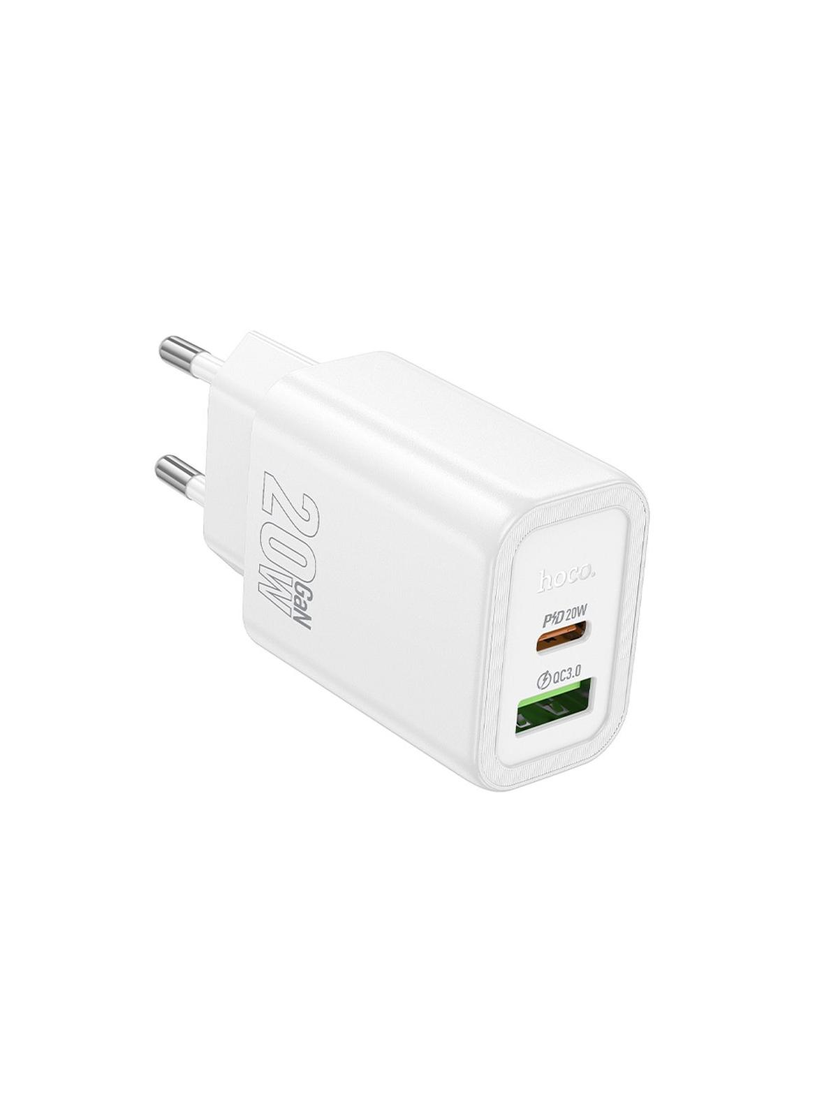 Ładowarka sieciowa do telefonu Hoco USB A + USB C QC3.0 PD 3A 20W N61 biała