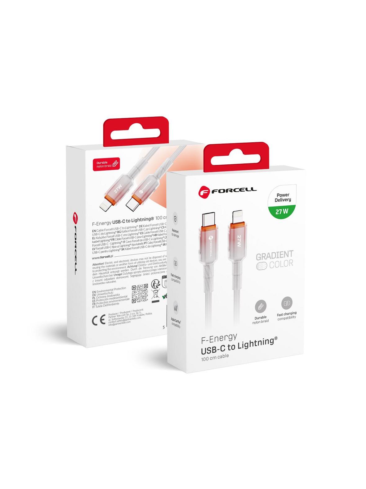 Kabel USB C do Lightning Forcell F-Energy PD 3A 27W Gradient 1 m C356 biały