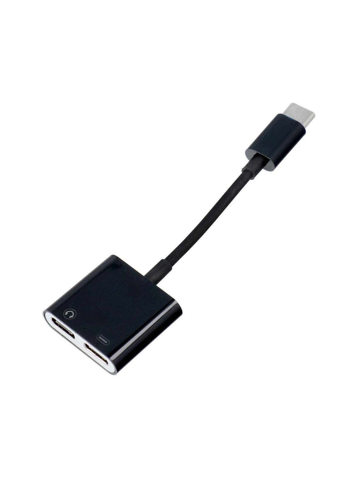 Adapter AUX 2w1 Typ C (męski) do Typ C (żeński) / Typ C (żeński) BOX czarny [DAC]