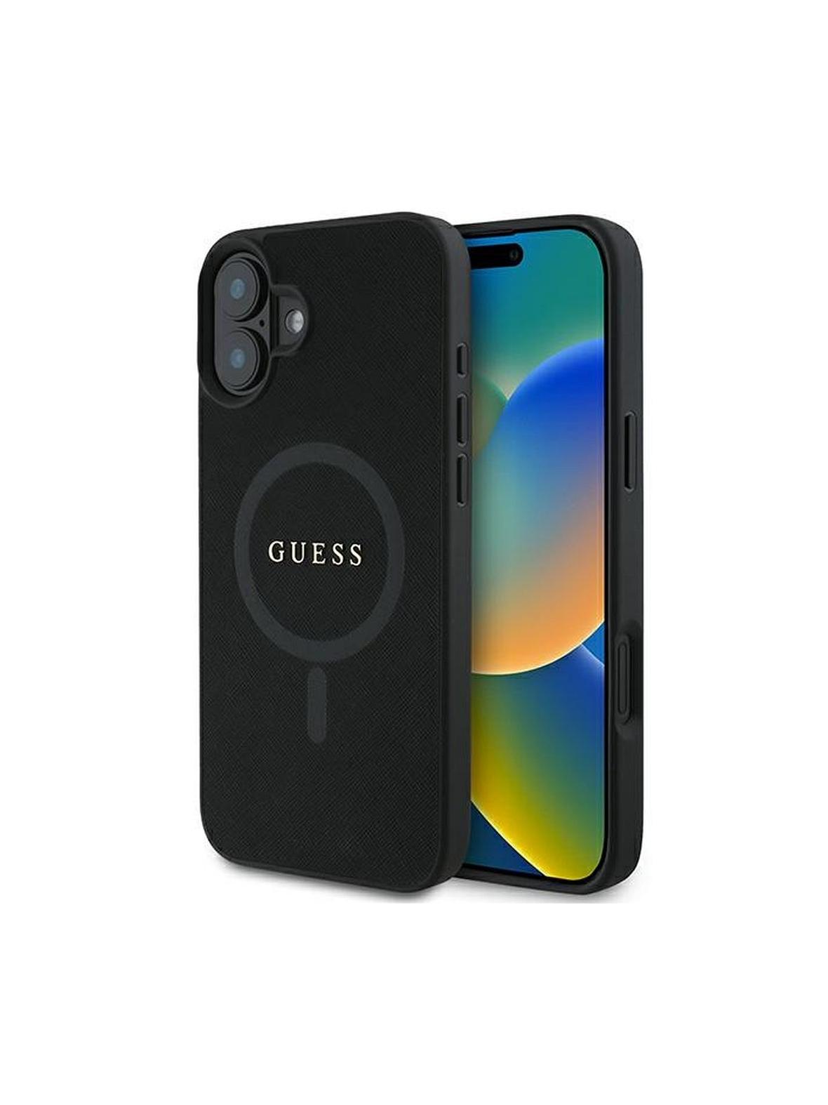 GUESS futerał do IPHONE 16 Plus kompatybilny z MagSafe GUHMP16MPSAHMCK (PU Saffiano Classic Logo) czarny