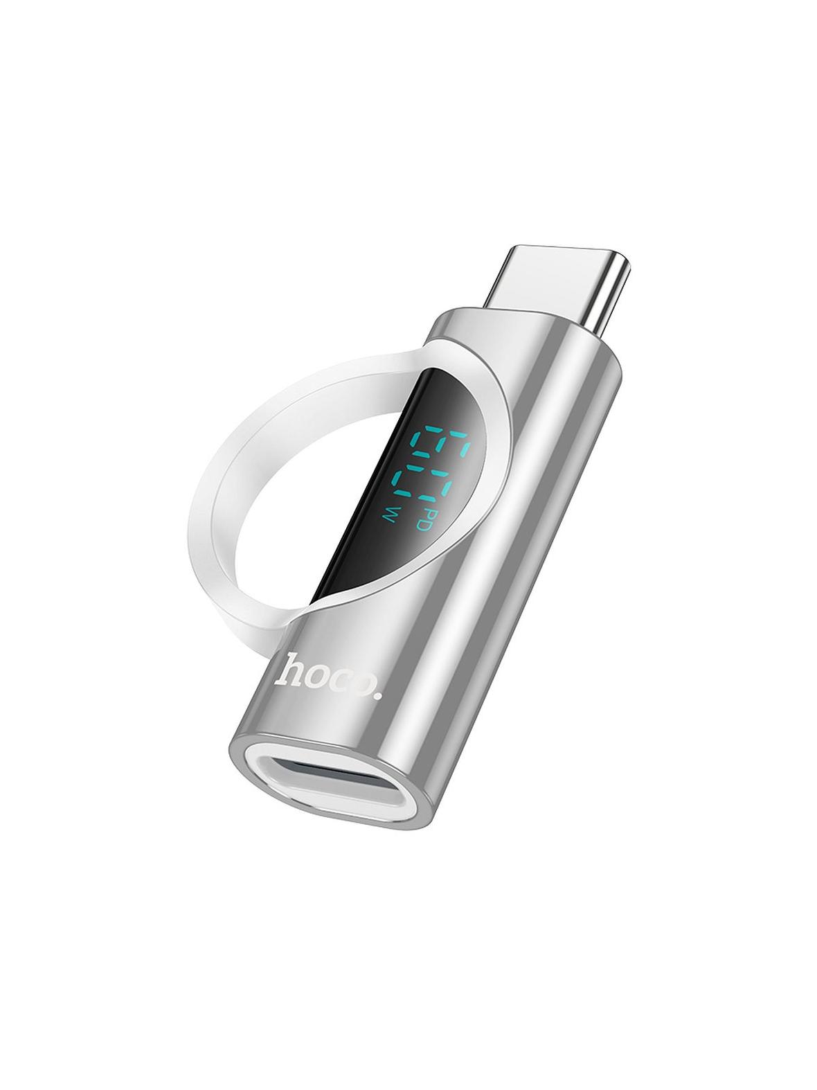 Adapter USB C do Lightning Hoco 3A 60W z wyświetlaczem UA32A srebrny