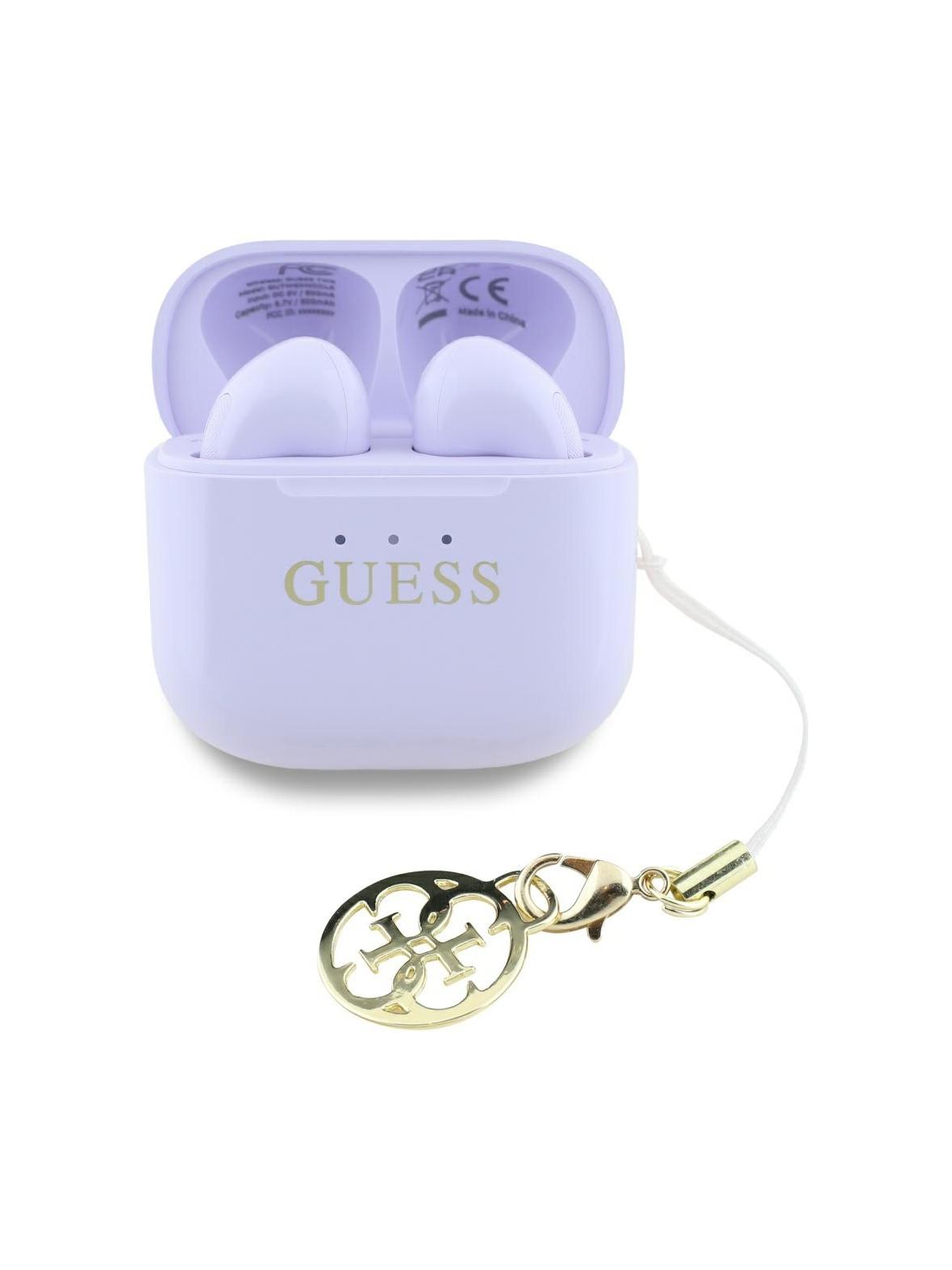 Słuchawki bezprzewodowe douszne Guess TWS Effect Printed Classic Logo & Charm lawendowe